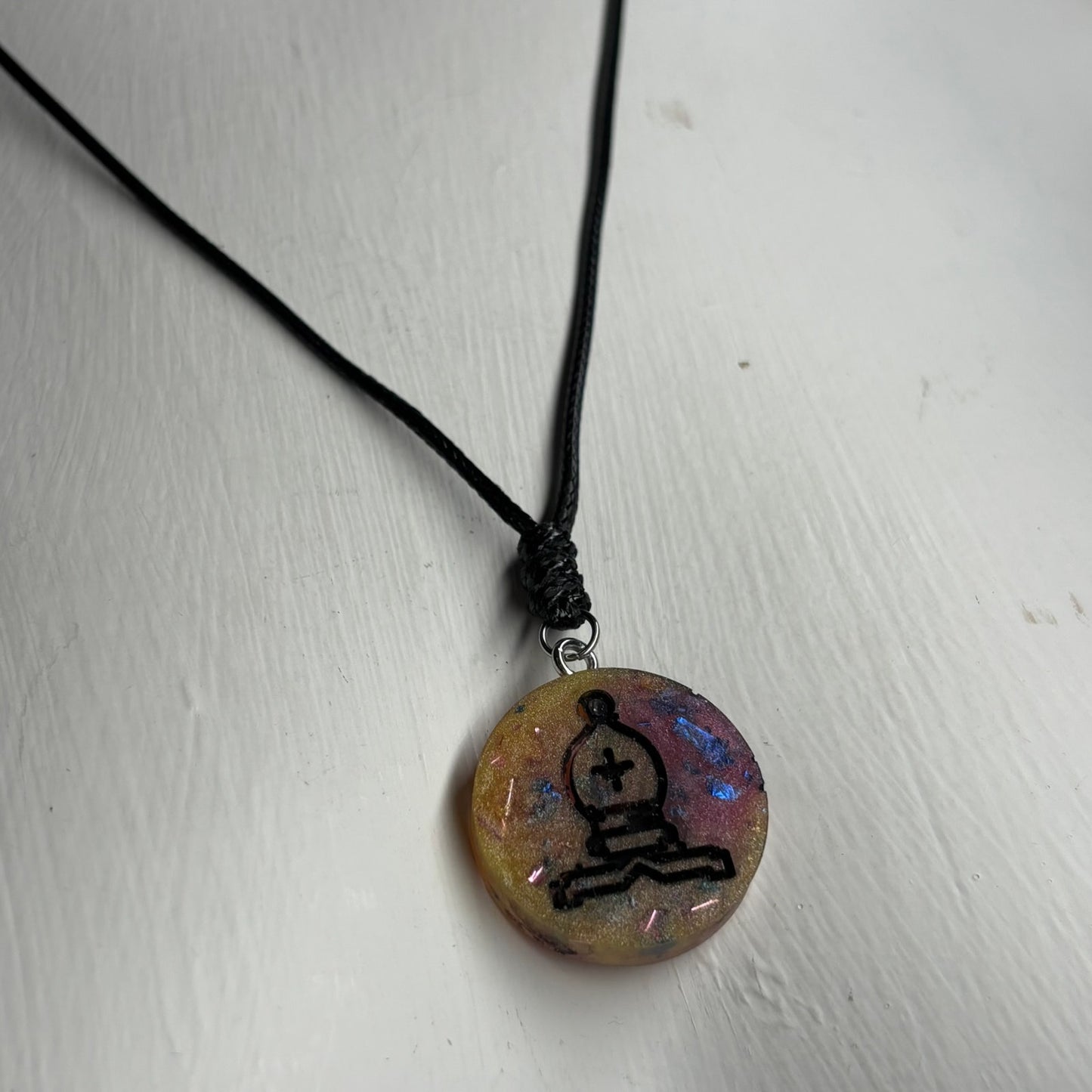 Royal Crystal Bishop - Handmade Resin Chess Necklace
