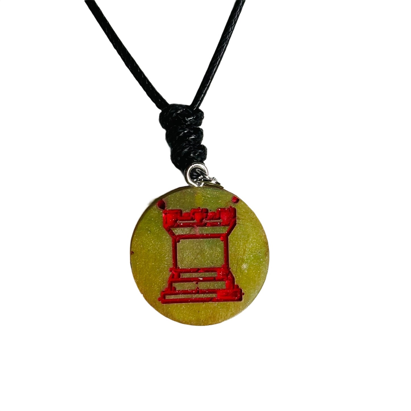 Red Print Rook - Handmade Resin Chess Necklace