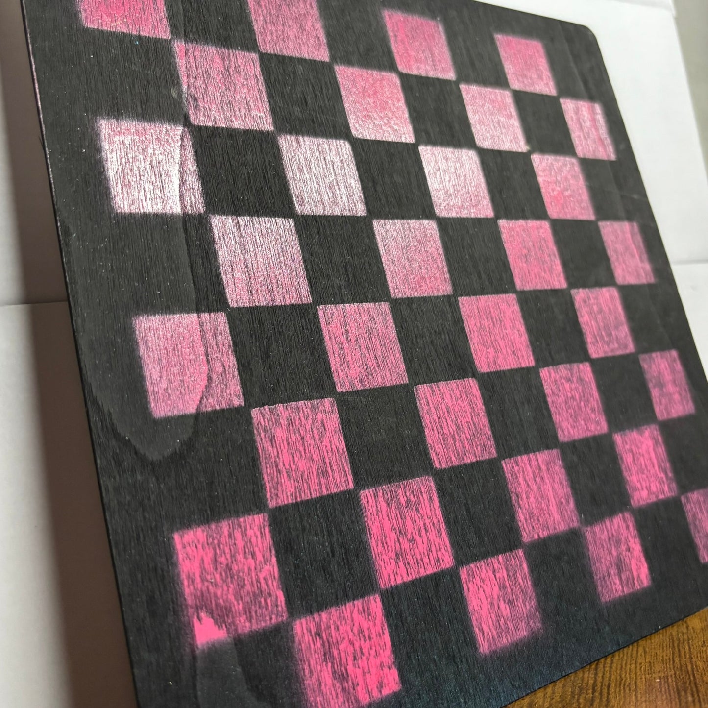 Pink & Black - Painted Thin Wooden Chess Board