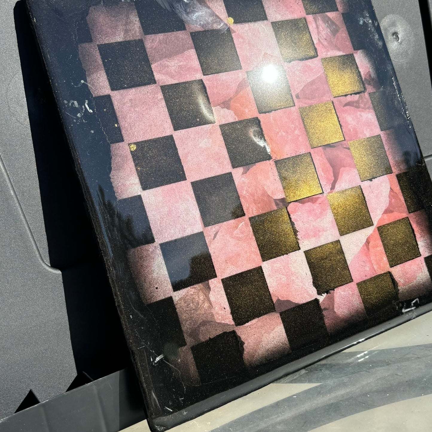 Pink Crystal Gold Blush - Resin Coated Chess Board