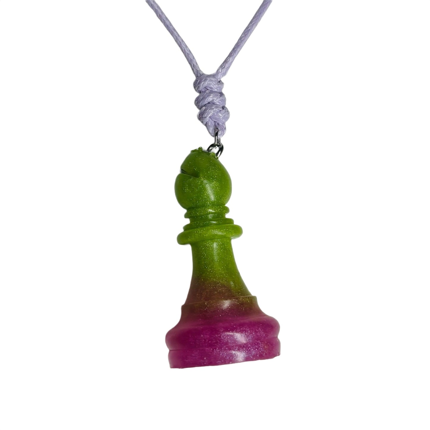 Green & Pink Bishop - Handmade Resin Chess Necklace