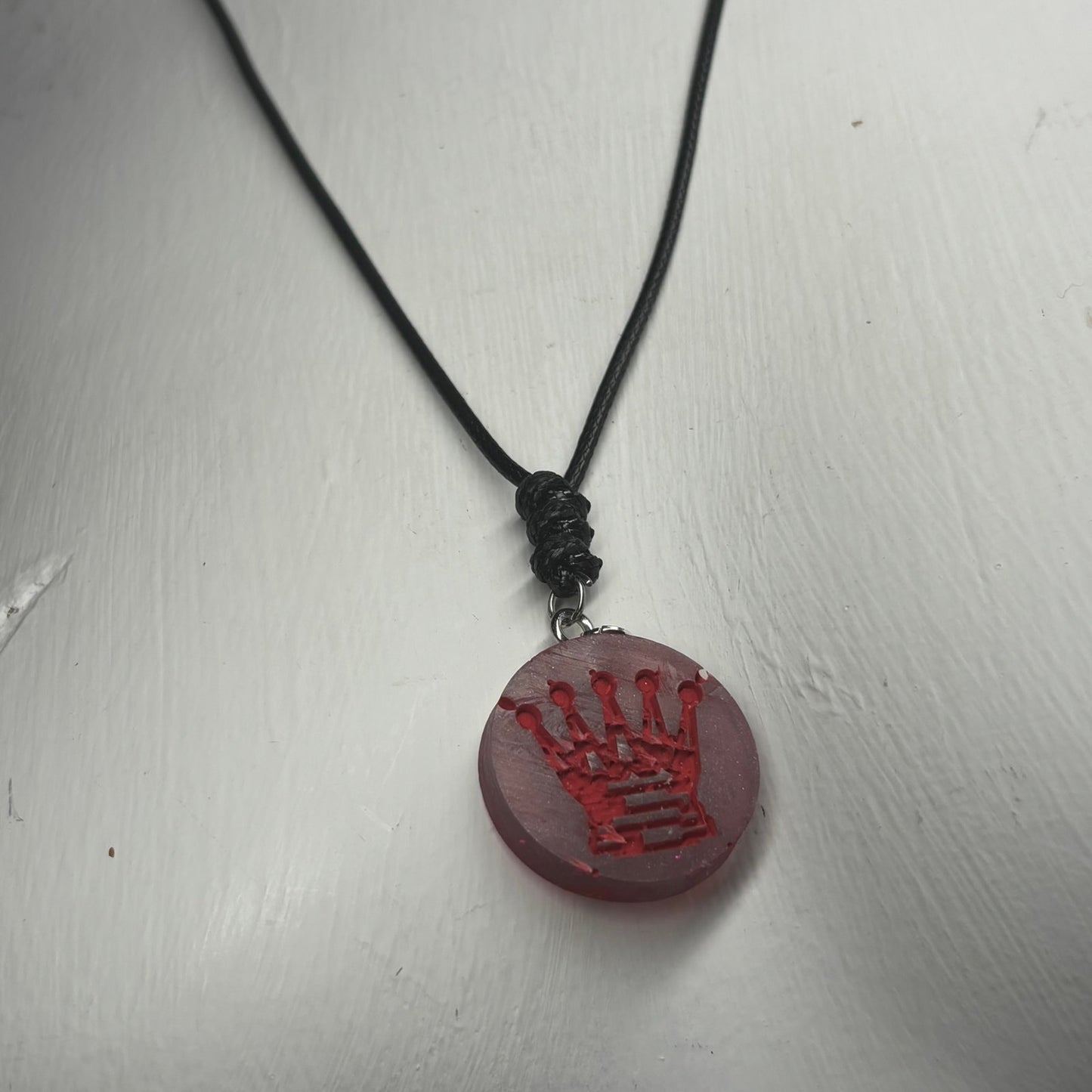 Red Print Queen - Handmade Resin Chess Necklace