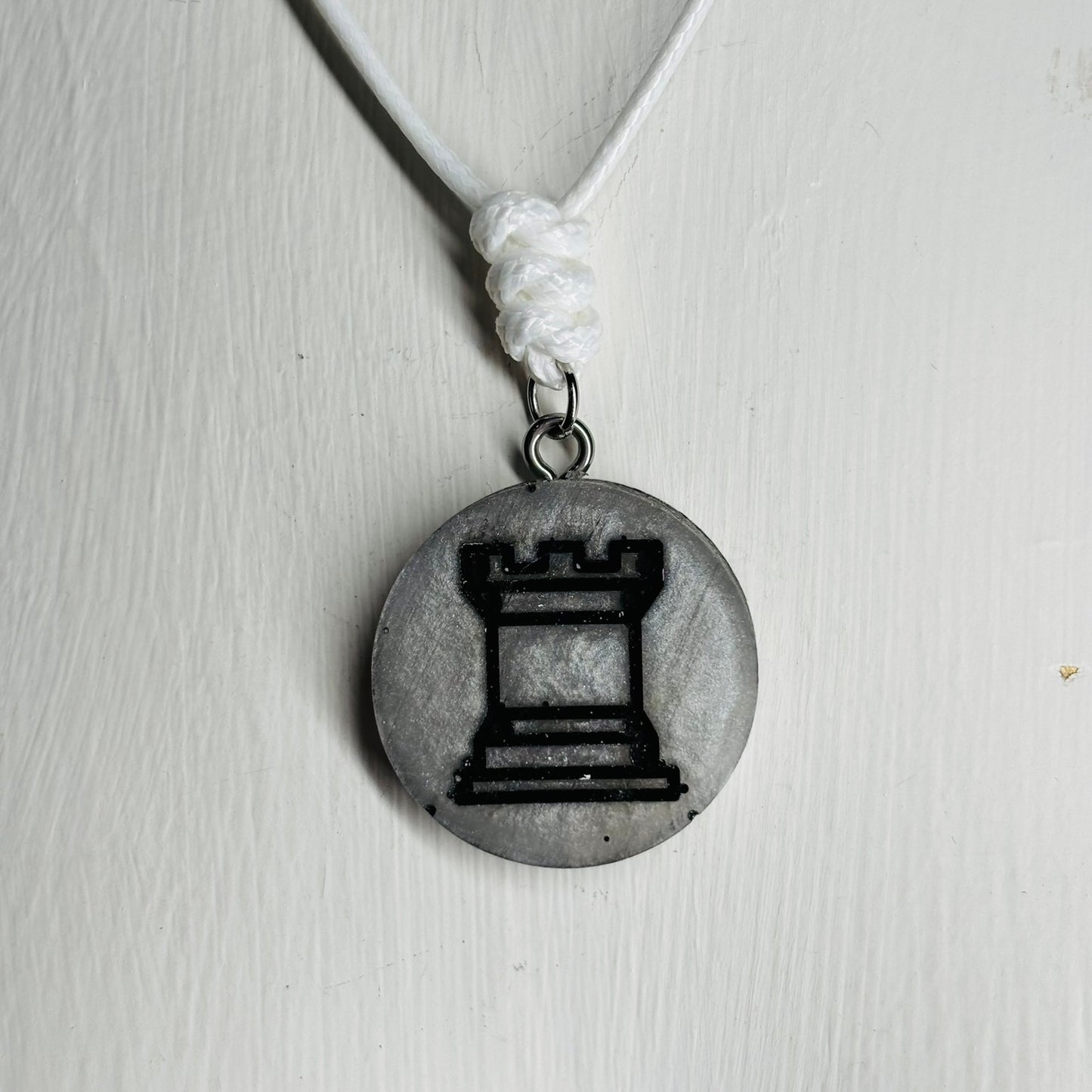 Silver Rook - Handmade Resin Chess Necklace