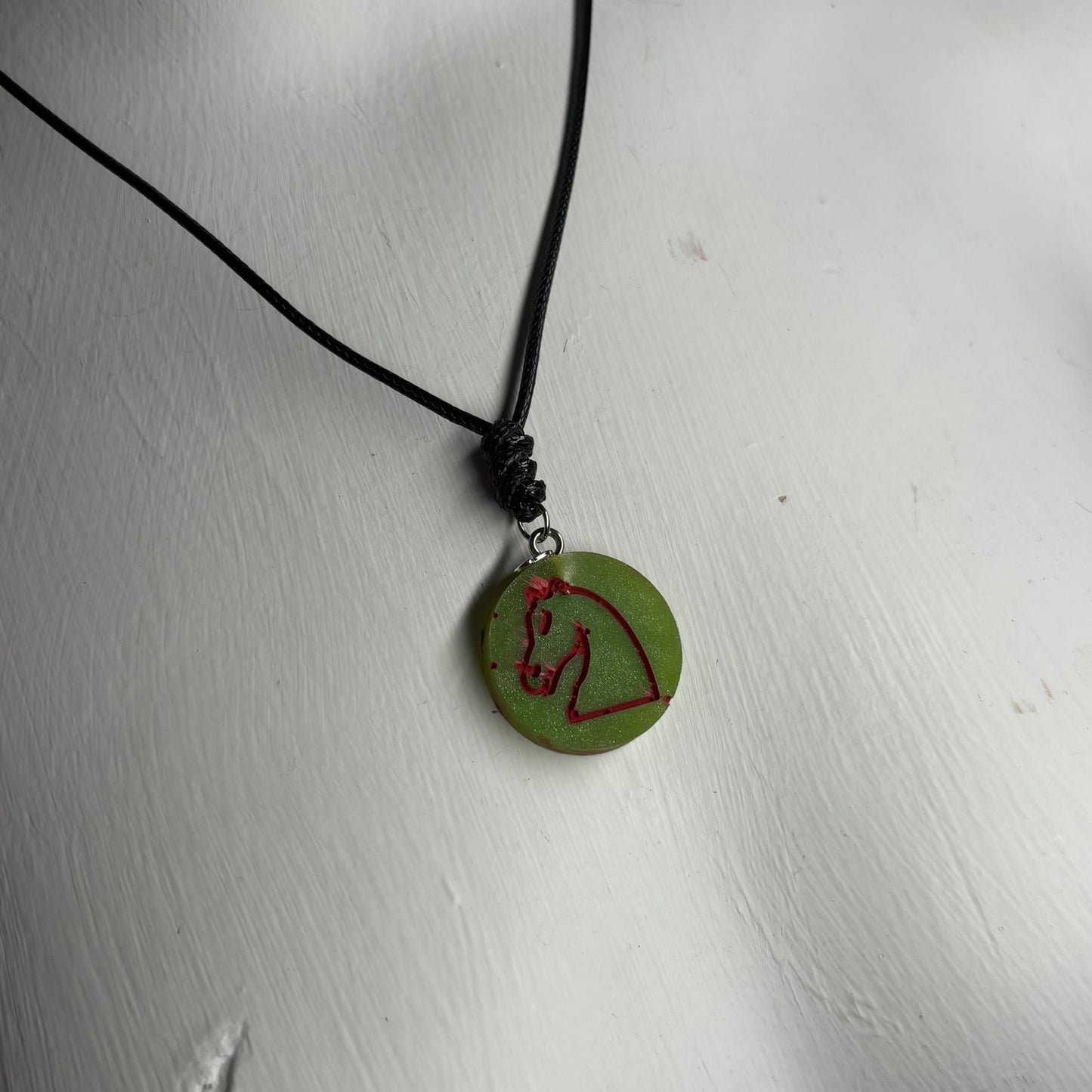 Green Christmas Knight - Handmade Resin Chess Necklace