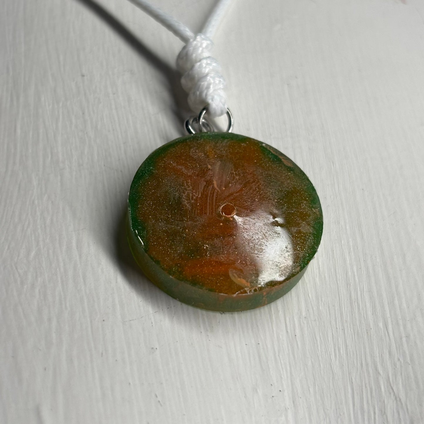 Rustic Green/Orange Rook - Handmade Resin Chess Necklace