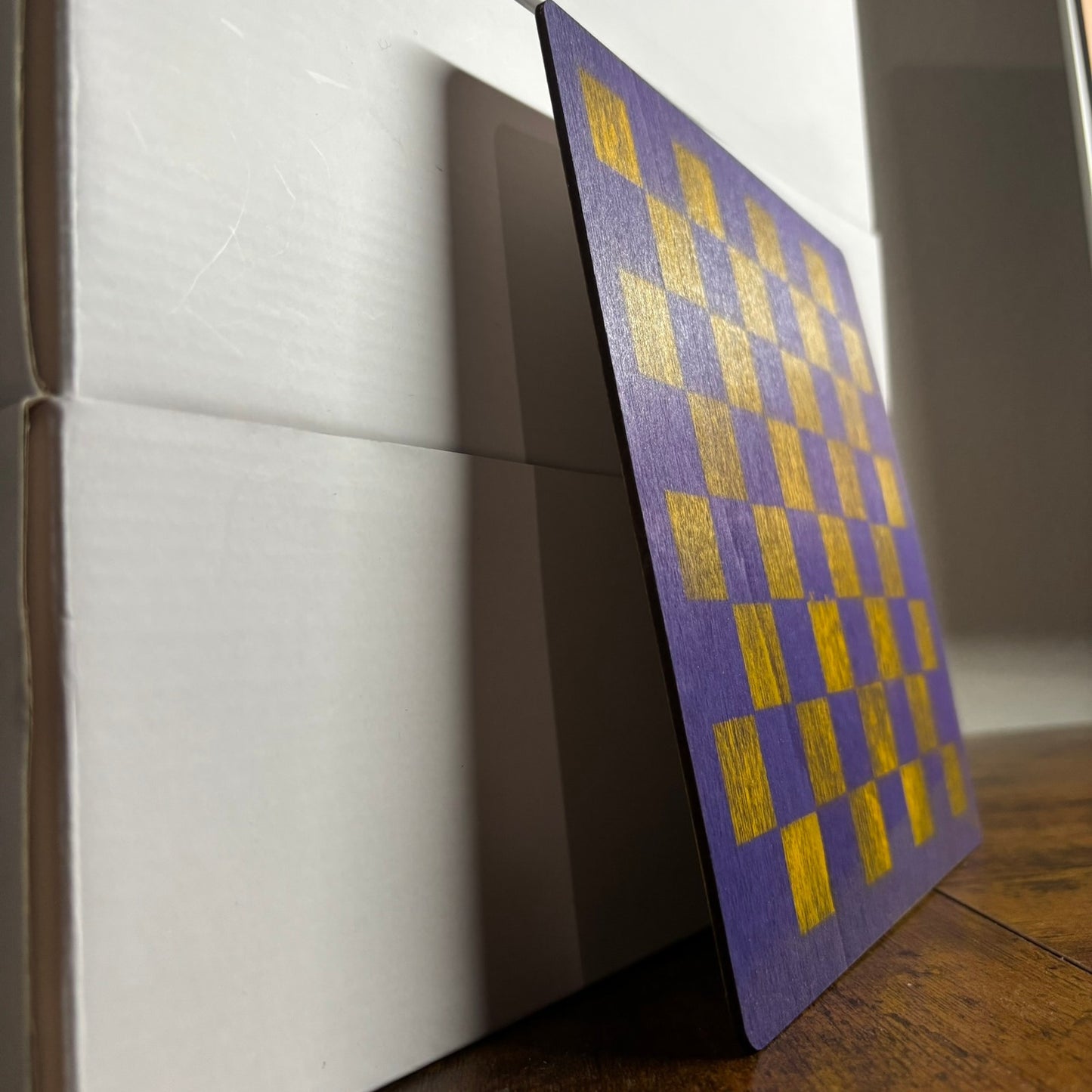 Purple & Yellow - Painted Thin Wooden Chess Board
