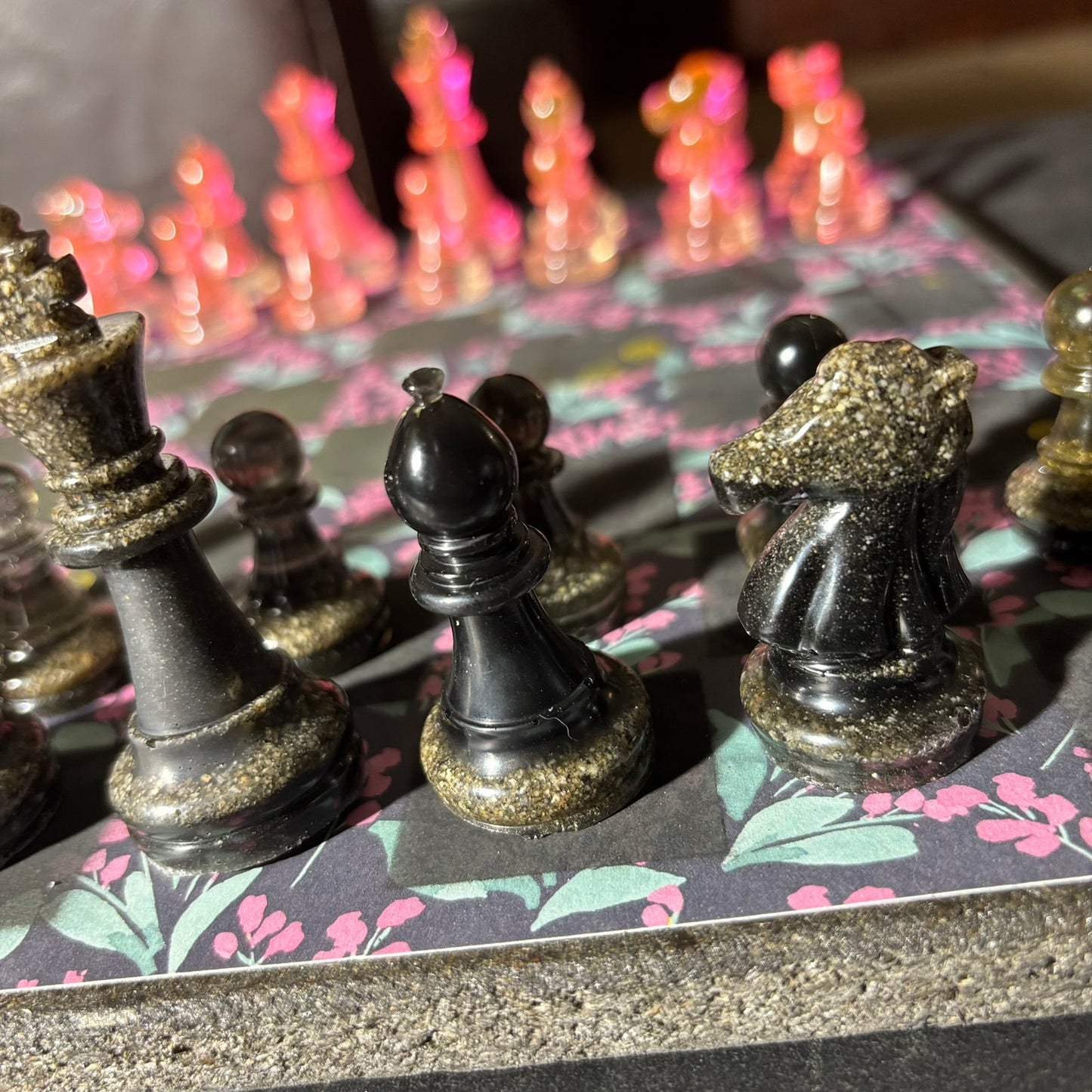 Retro Pink Flowers - Scrapbook Chess Set
