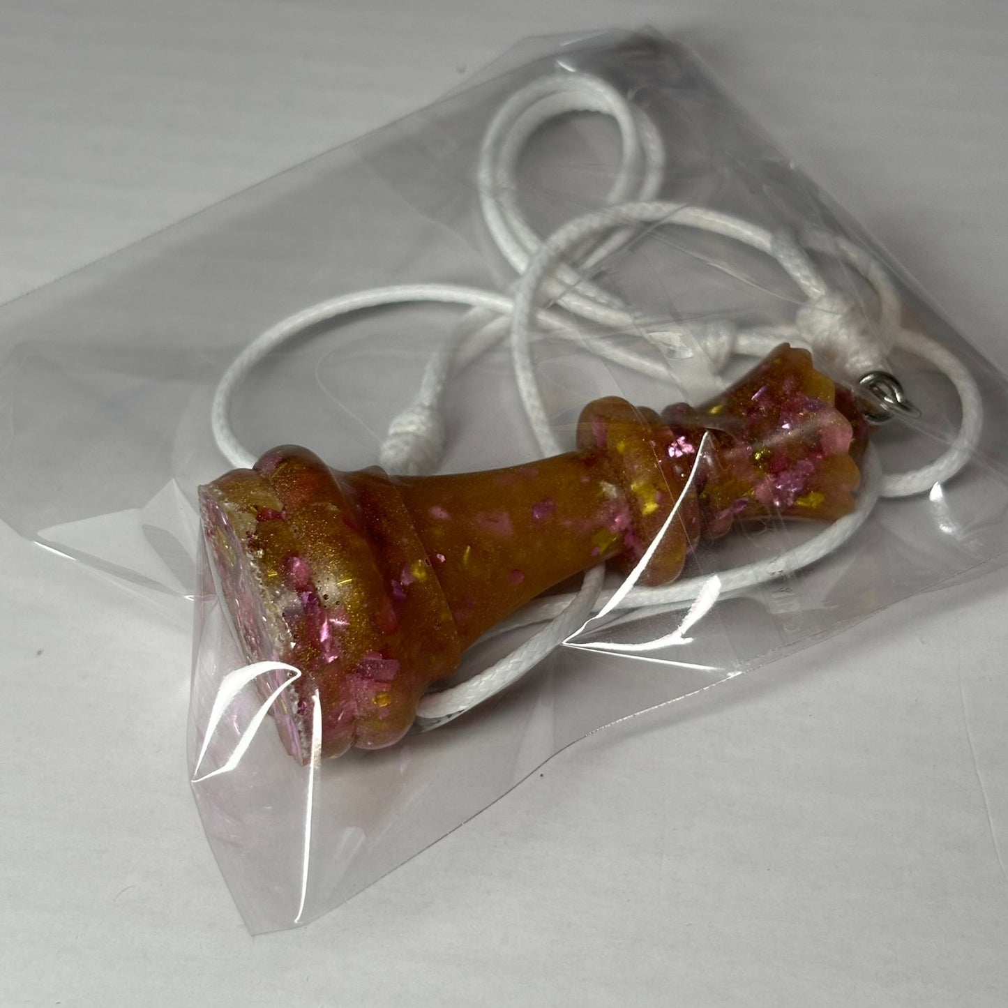 Pink & Orange Crystal Queen - Handmade Resin Chess Necklace