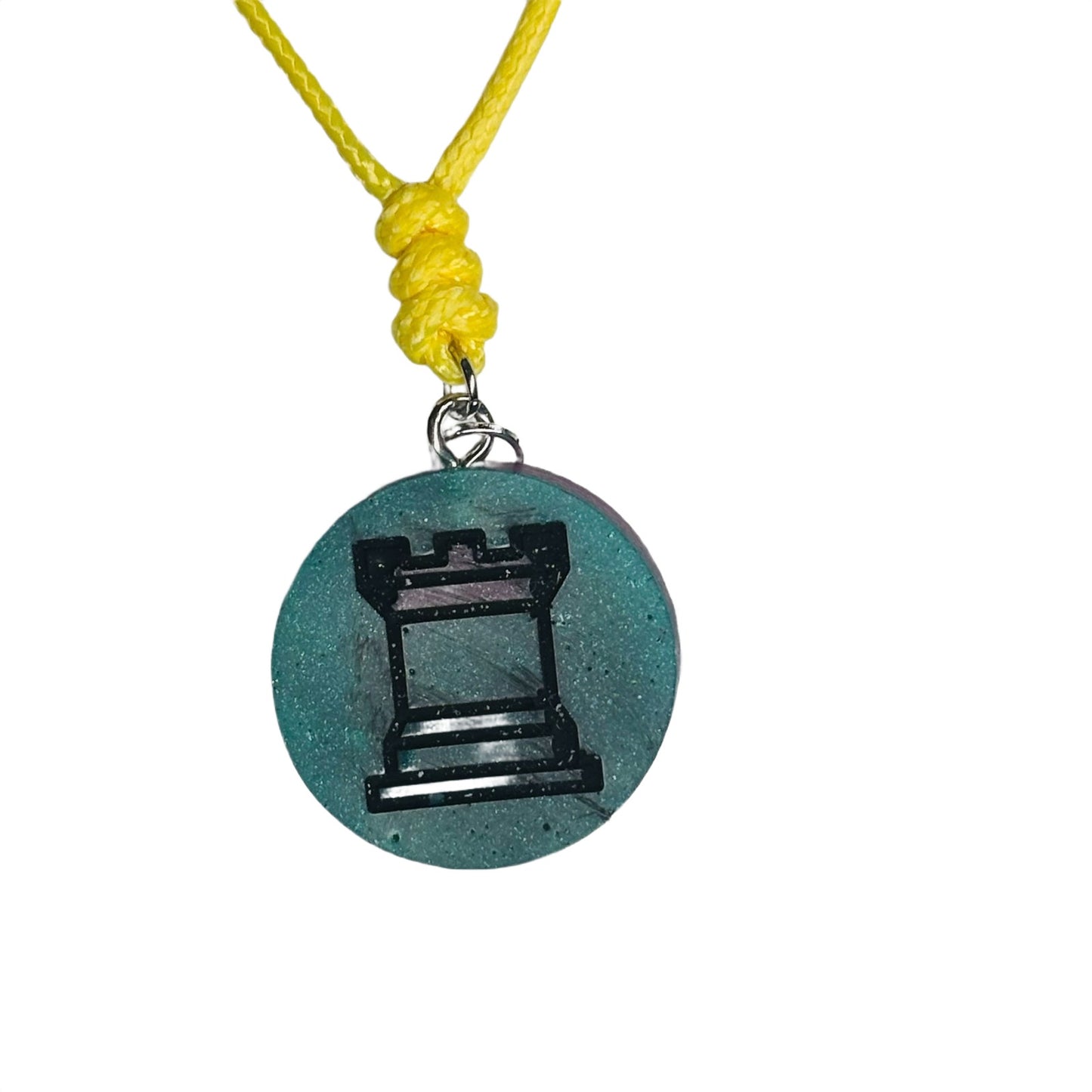 Aqua Rook - Handmade Resin Chess Necklace