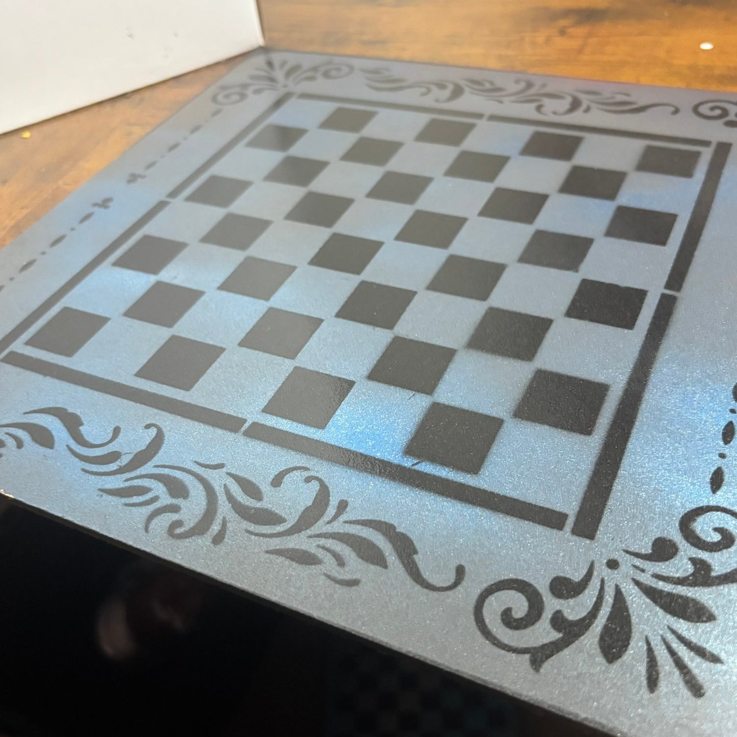 Simple Blue & Black - Painted Chess Board