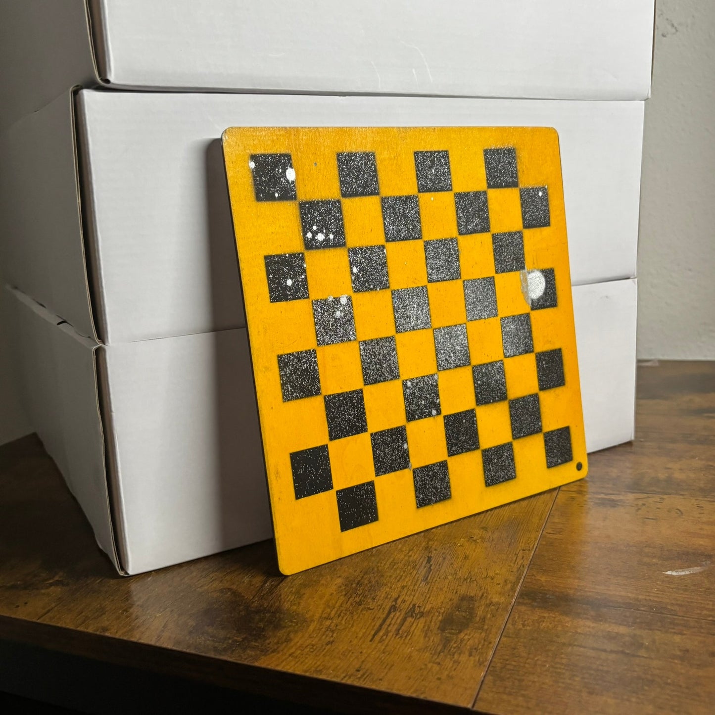 Yellow Black Chrome - Painted Thin Wooden Chess Board
