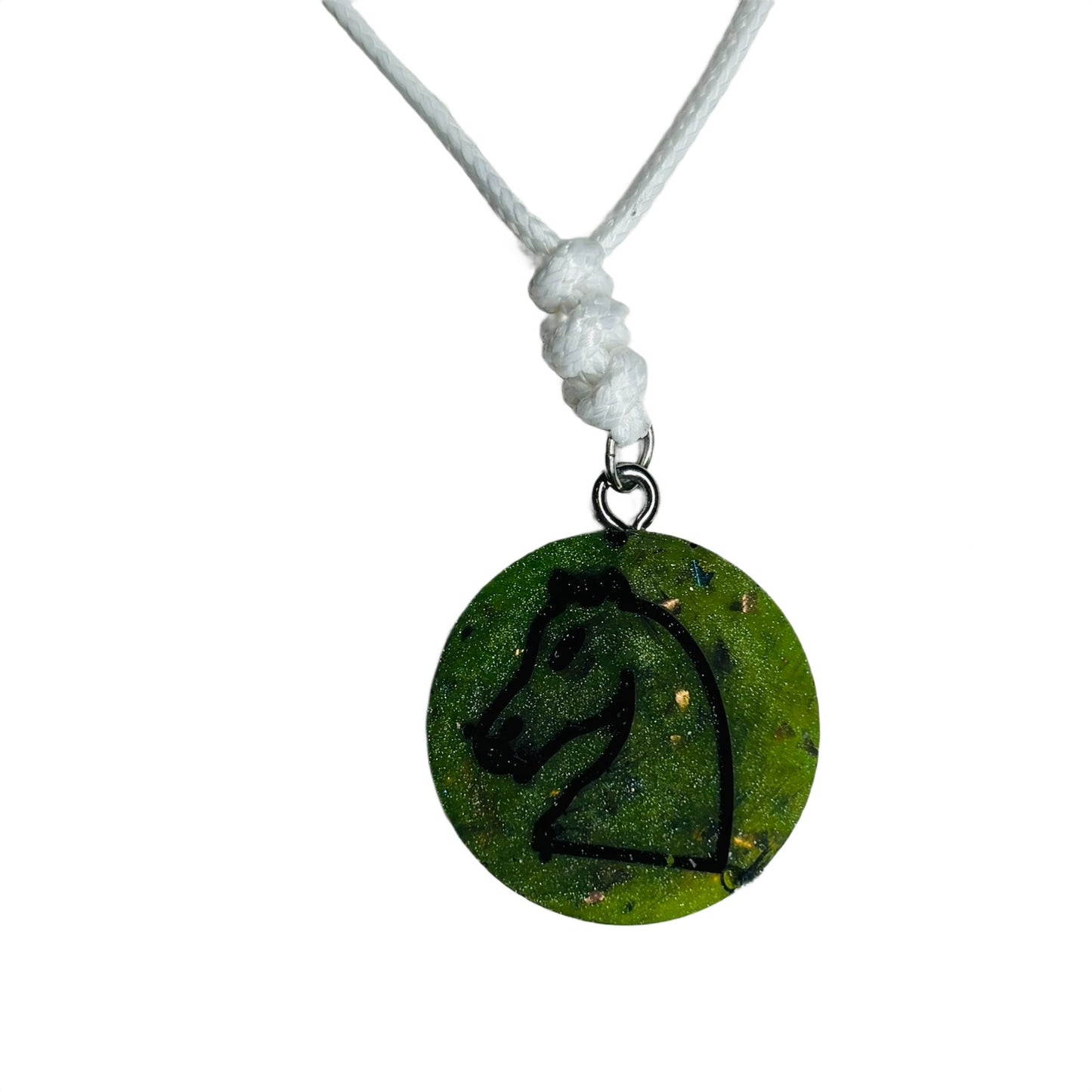 Clean Green Knight - Handmade Resin Chess Necklace