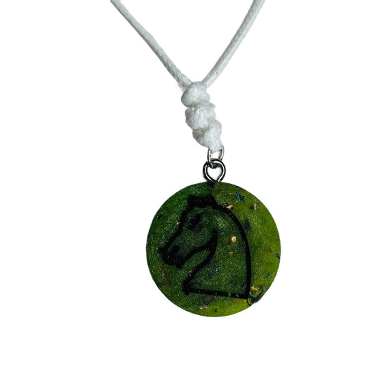 Clean Green Knight - Handmade Resin Chess Necklace