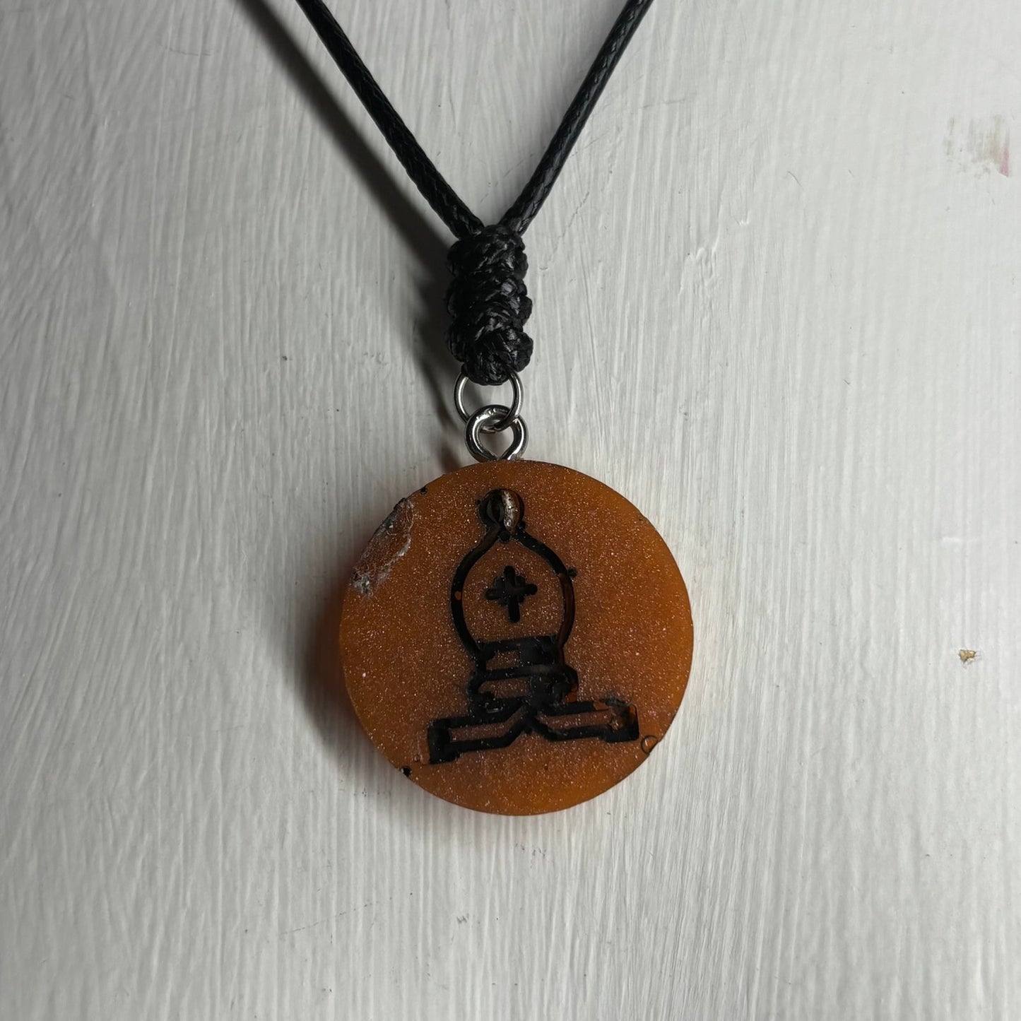 Orange Dark Bishop - Handmade Resin Chess Necklace