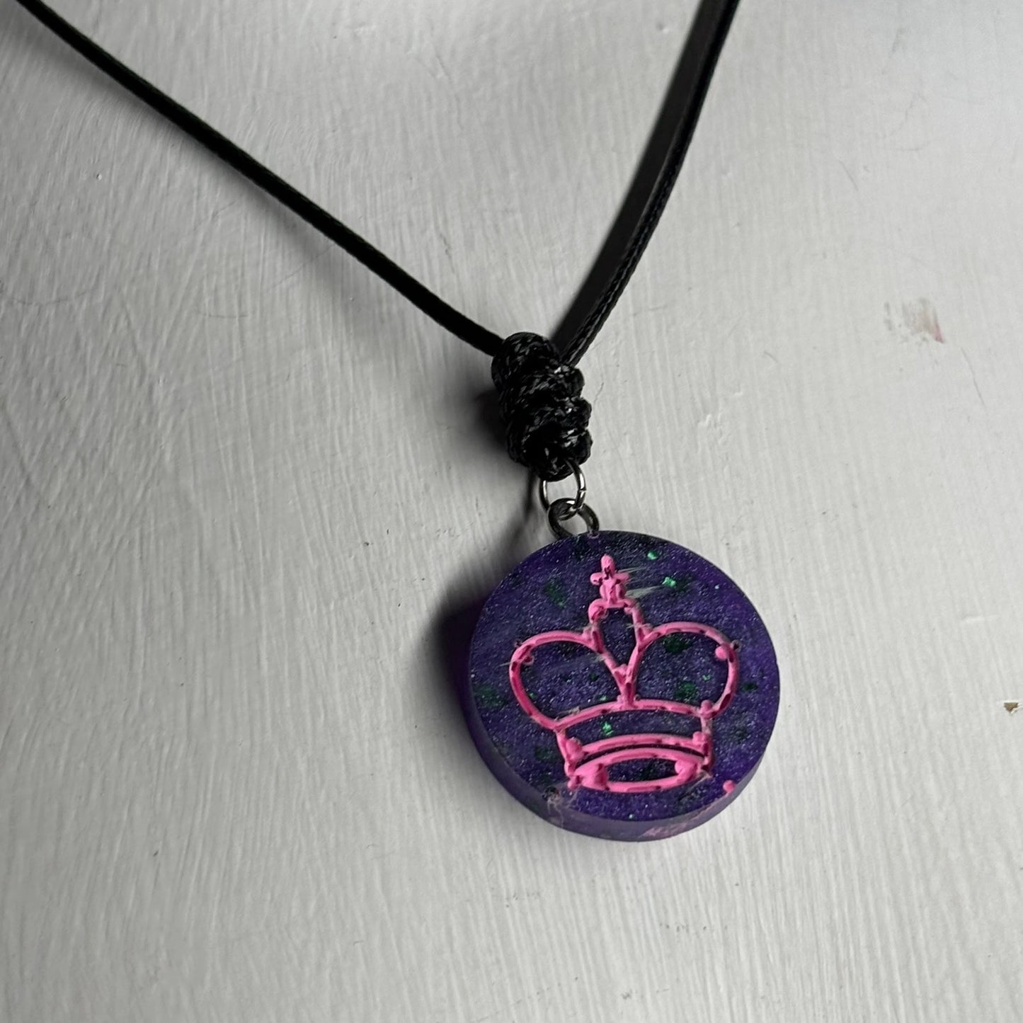 Purple Crystal Pink King - Handmade Resin Chess Necklace