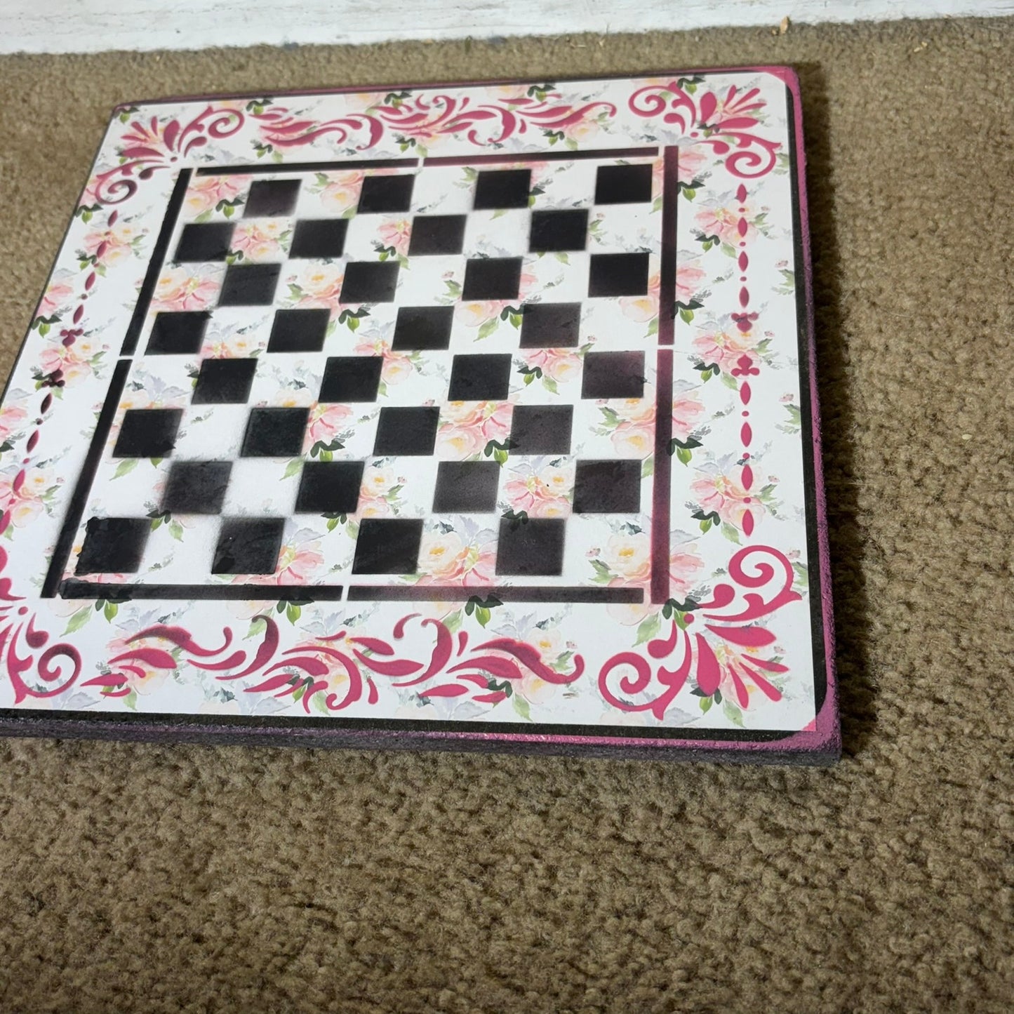 Silent Pink Flowers - Scrapbook Chess Board