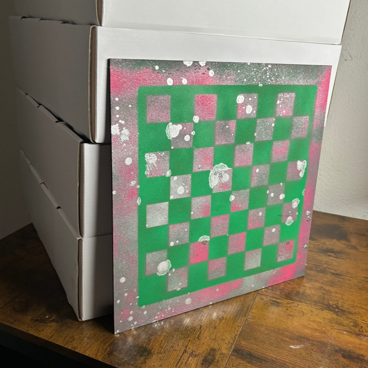 Chrome Pink & Green - Painted Chess Board