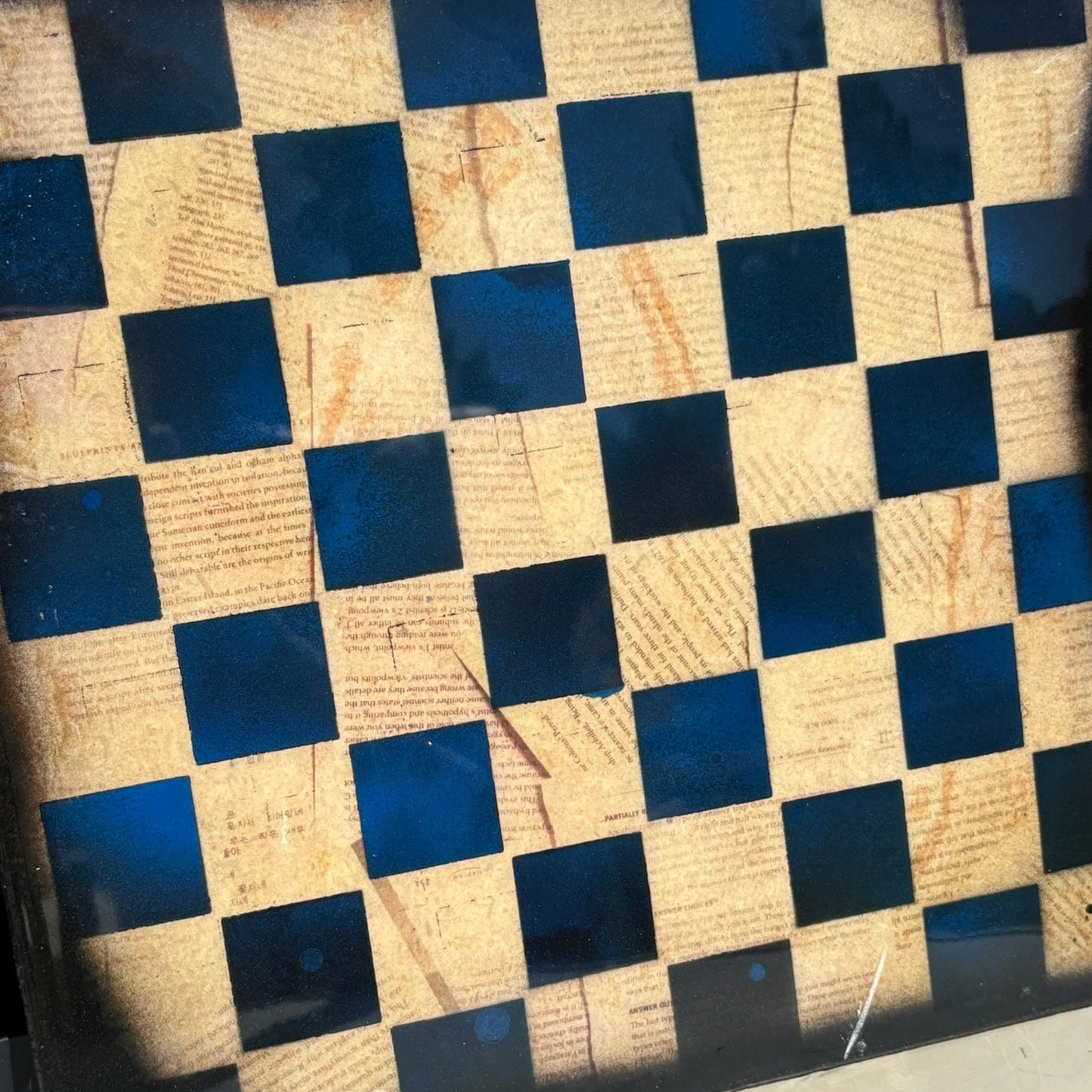 Blue Scrolls - Resin Coated Chess Board