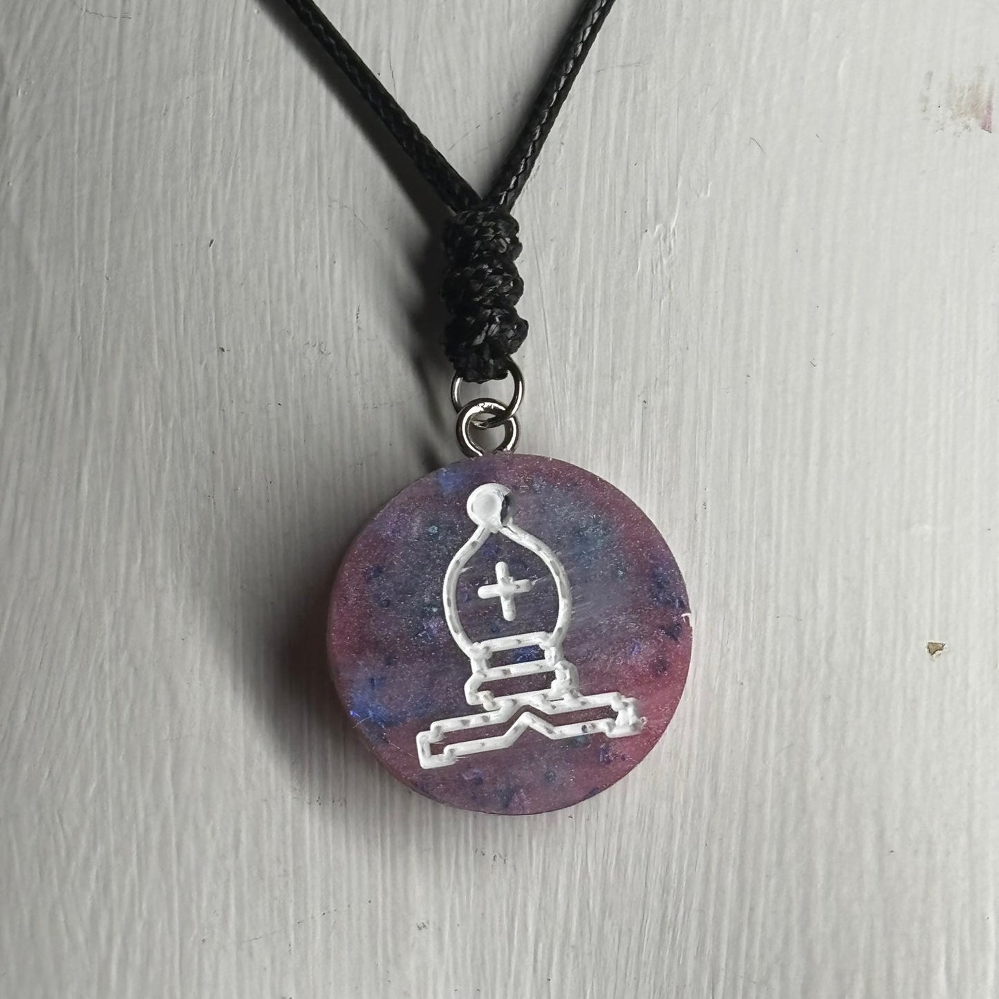 Galaxy Purple Bishop - Handmade Resin Chess Necklace