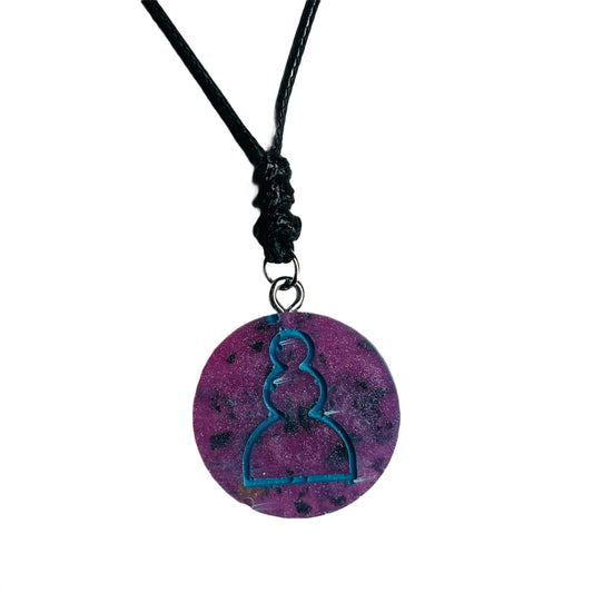 Cosmic Purple Pawn - Handmade Resin Chess Necklace