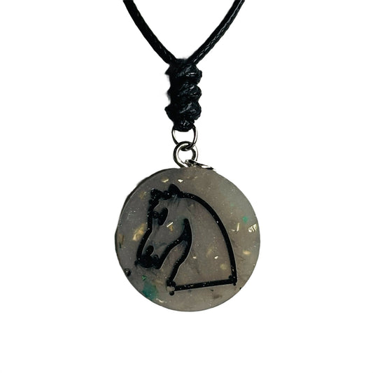 Silver Gray Knight - Handmade Resin Chess Necklace