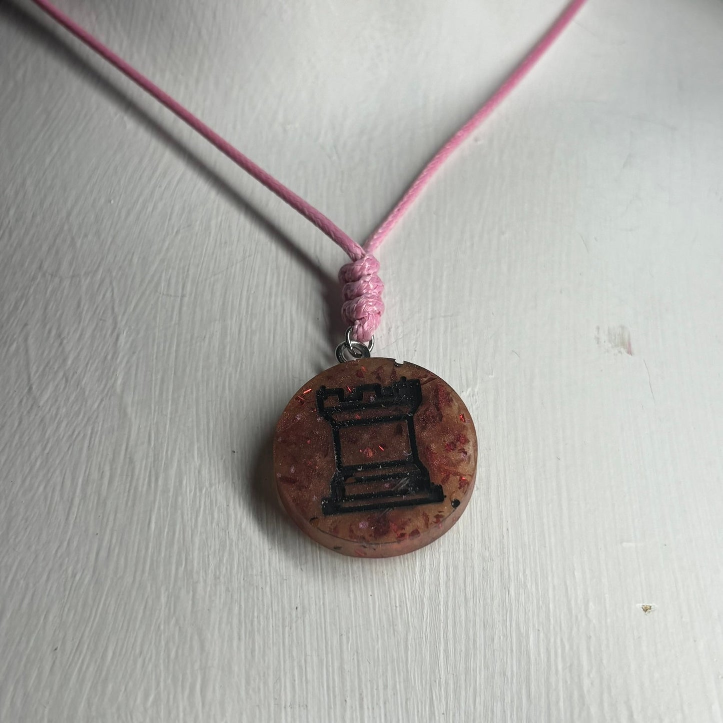 Dark Amber Rook - Handmade Resin Chess Necklace