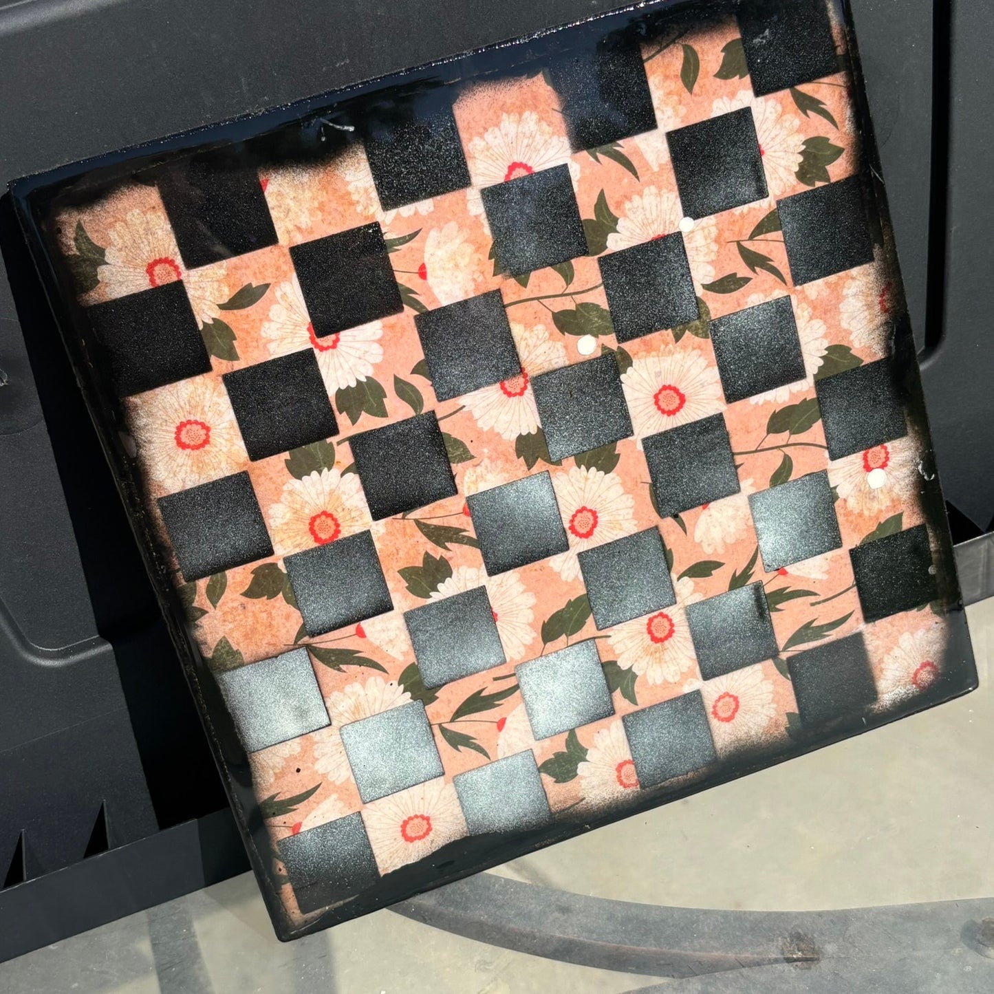 Black & Peach Pink - Resin Coated Chess Board