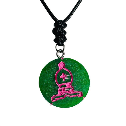 Green Pink Bishop - Handmade Resin Chess Necklace