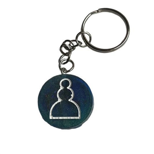 Navy Blue Green Pawn - Handmade Resin Keychain - Flat Edition