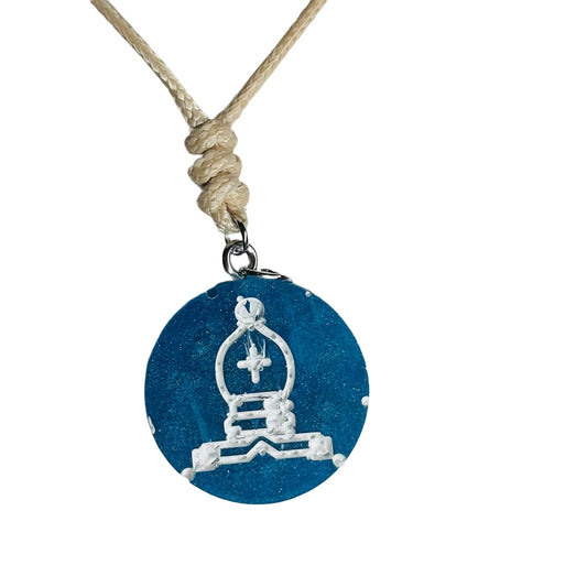 Cream Blue Bishop - Handmade Resin Chess Necklace