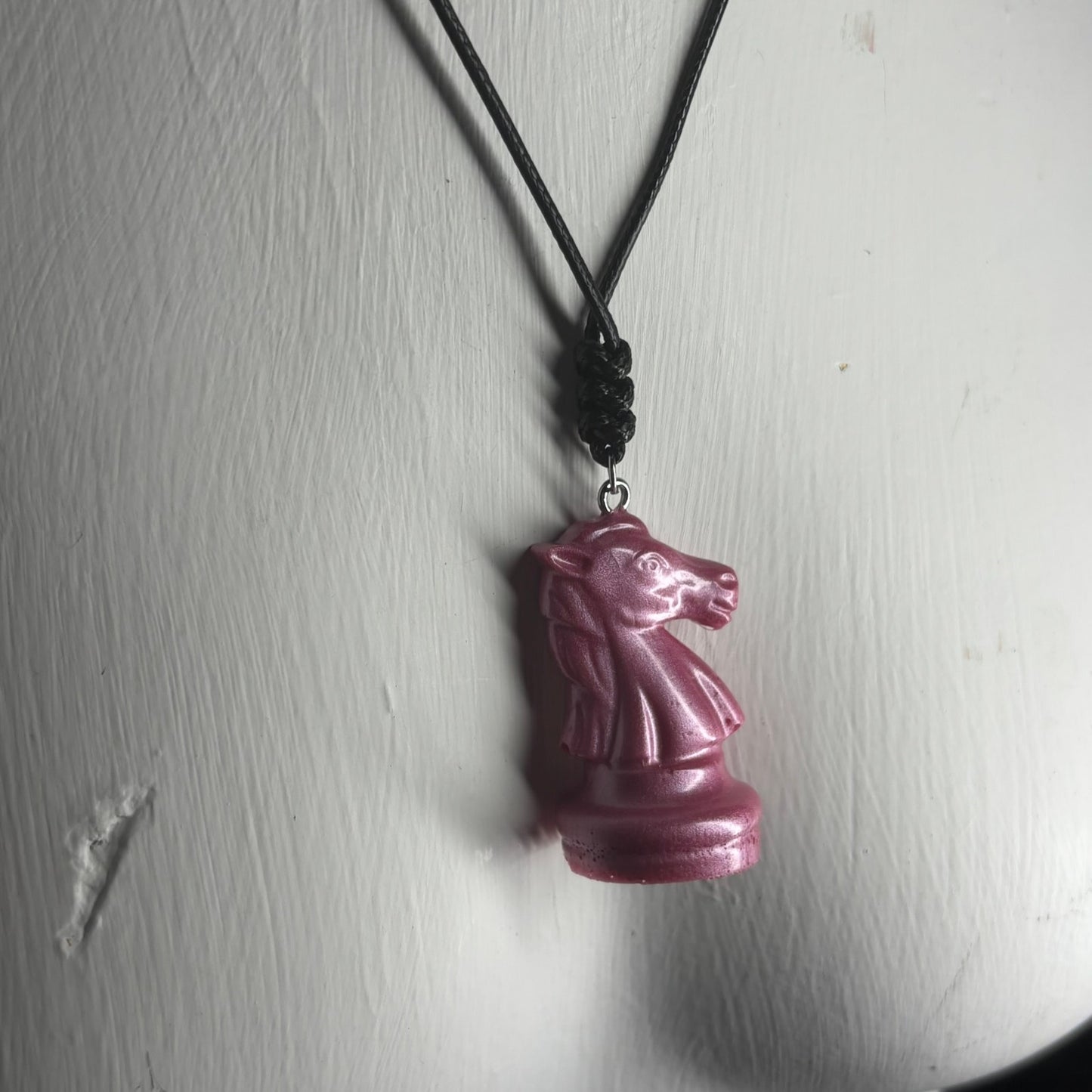 Vibrant Pink Knight - Handmade Resin Chess Necklace