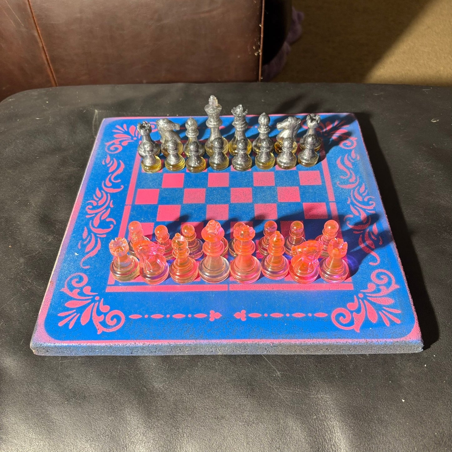 Fancy Pink & Blue - Painted Chess Set