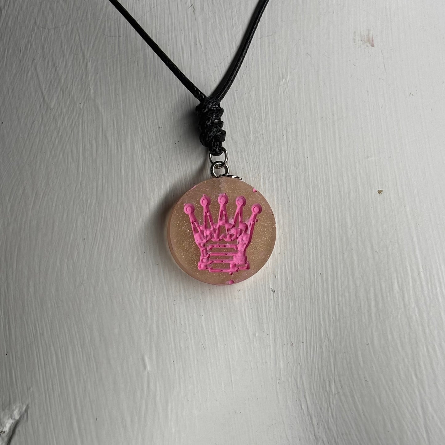 Pink Print Queen - Handmade Resin Chess Necklace
