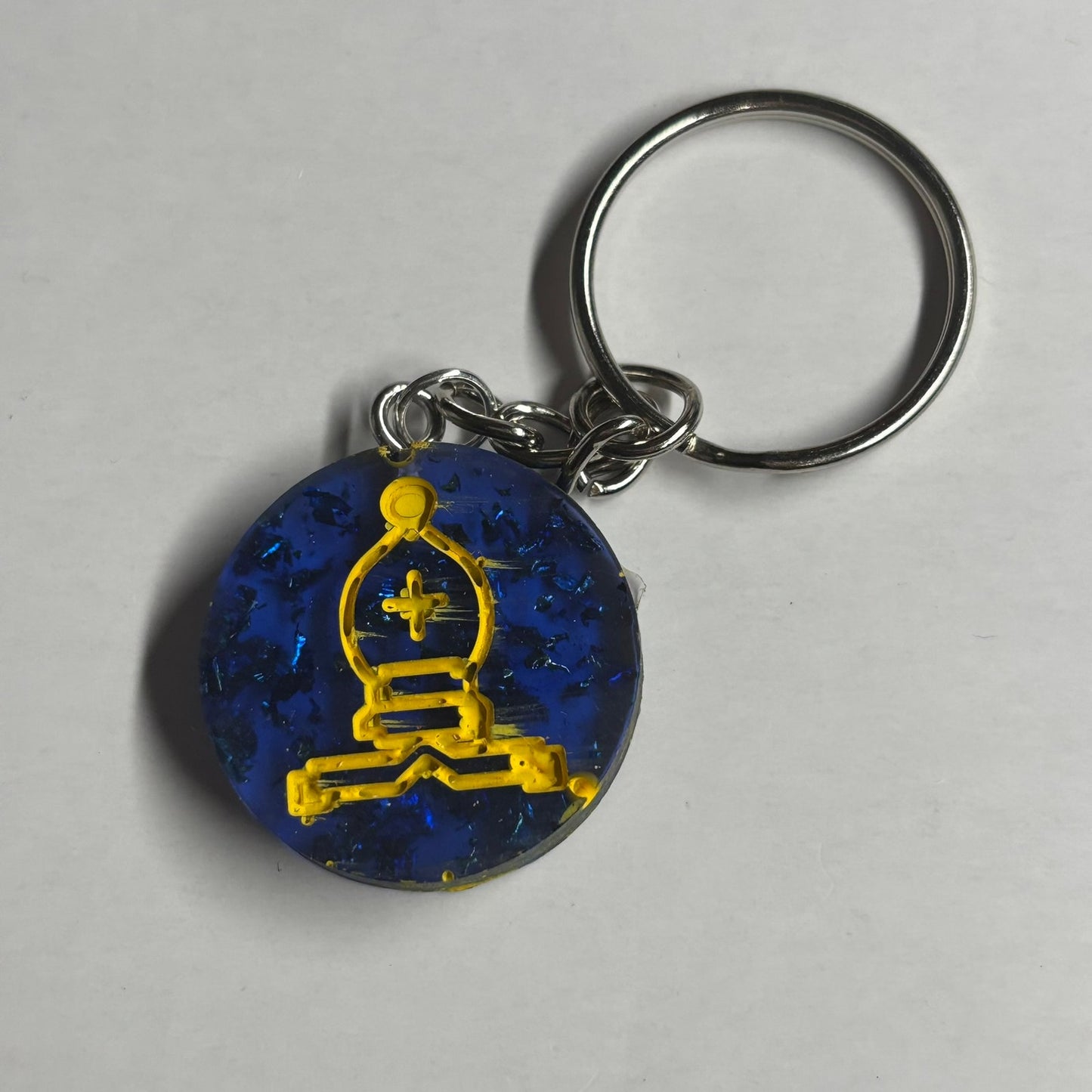 Blue Yellow Bishop - Handmade Resin Keychain