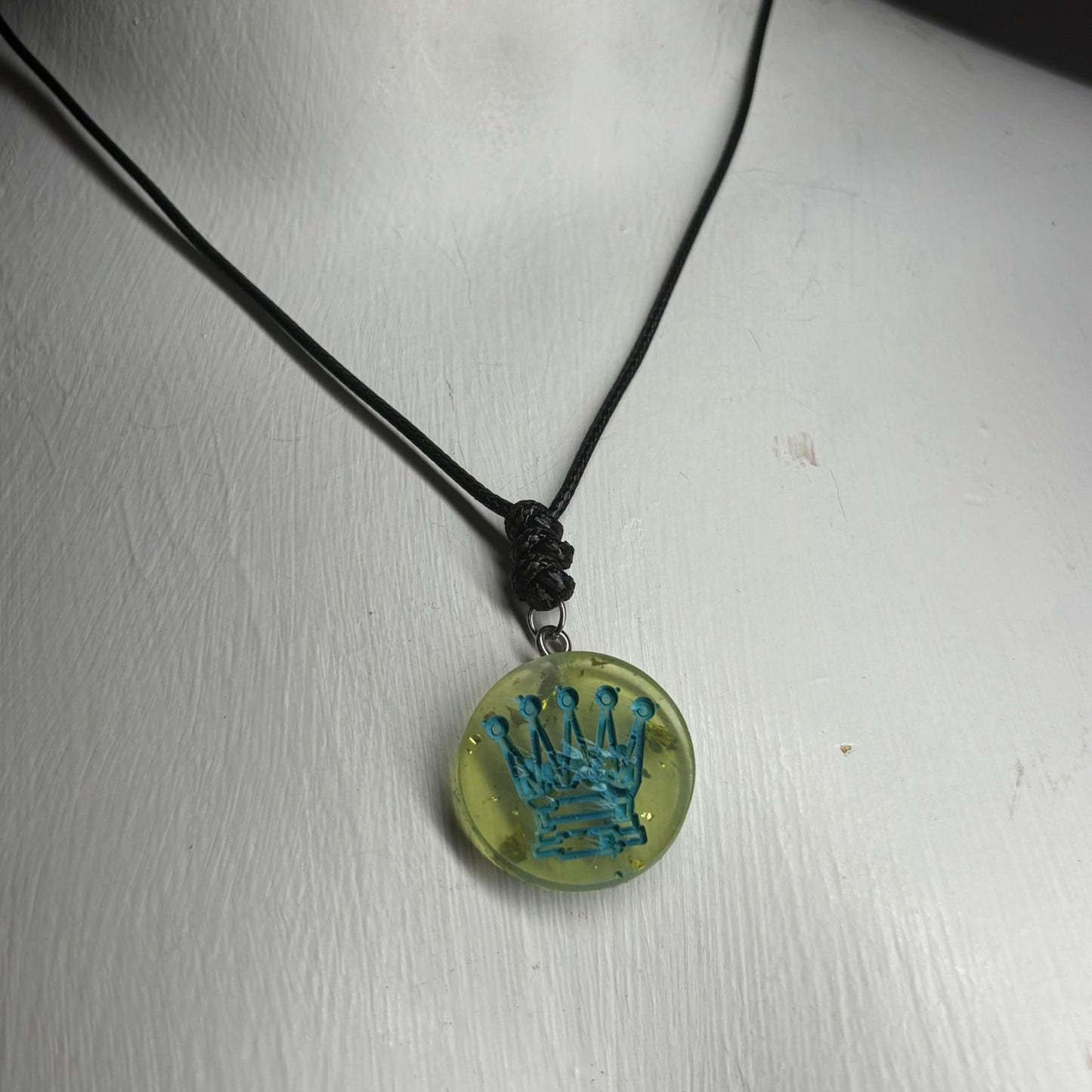 Blue Stamp Queen - Handmade Resin Chess Necklace