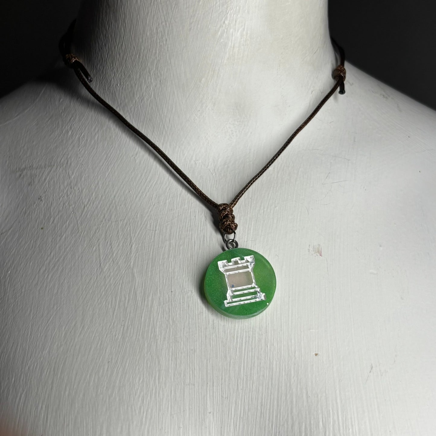 Green Rook - Handmade Resin Chess Necklace