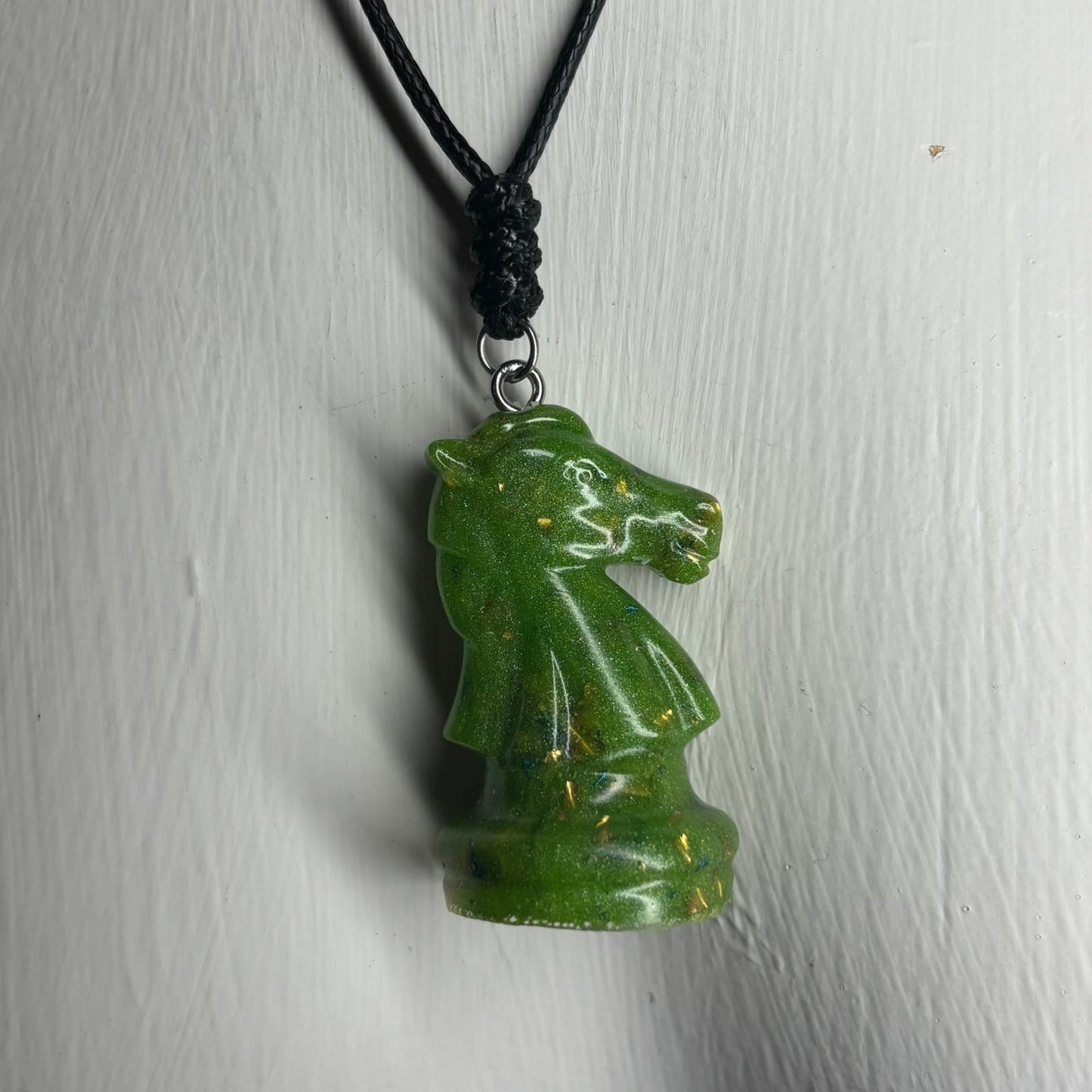 Crystal Green Knight - Handmade Resin Chess Necklace