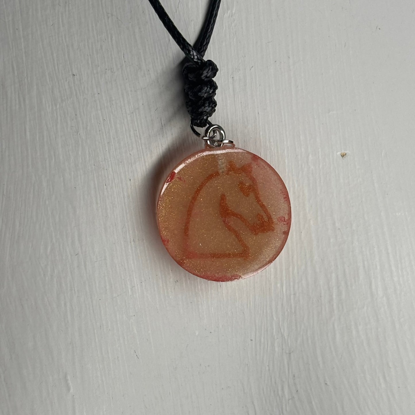 Red Print Knight- Handmade Resin Chess Necklace
