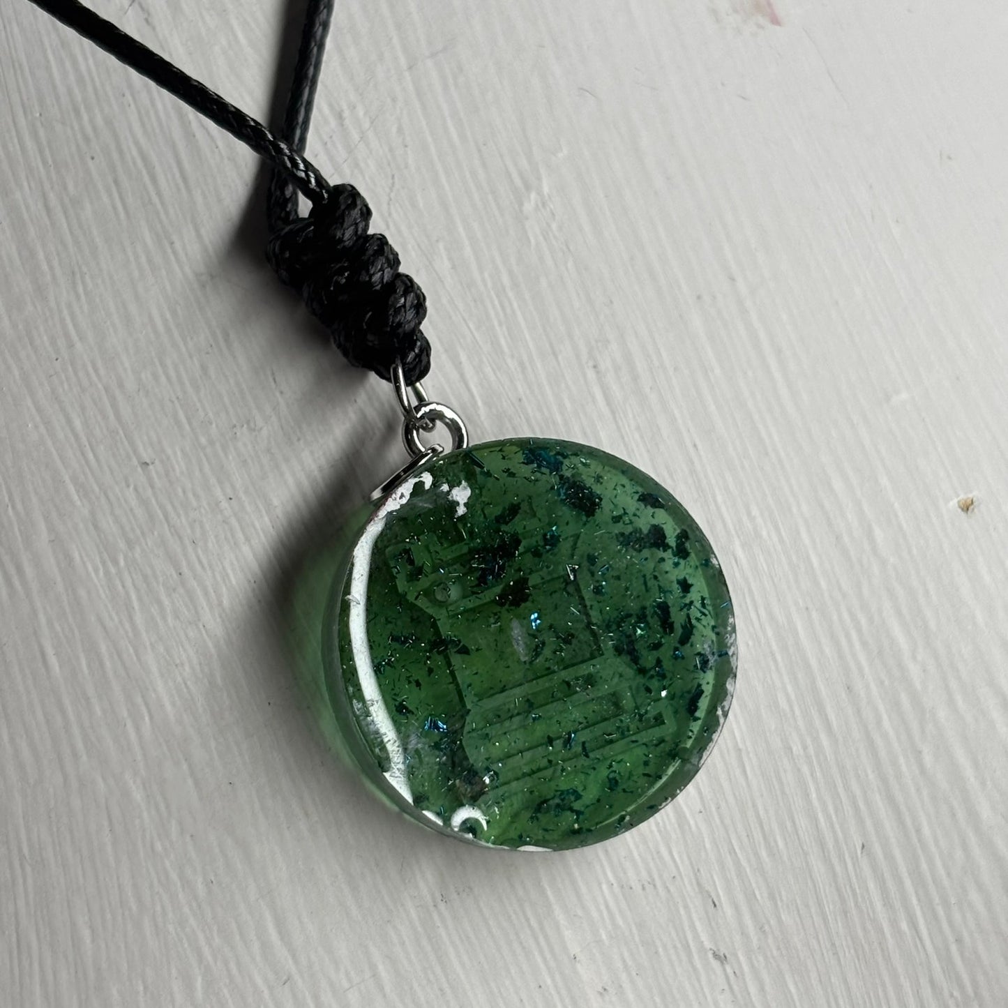 Green Crystal Rook - Handmade Resin Chess Necklace