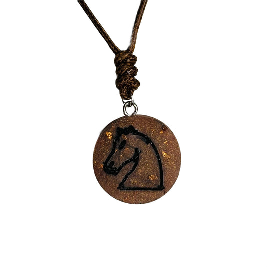 Vintage Brown Knight - Handmade Resin Chess Necklace