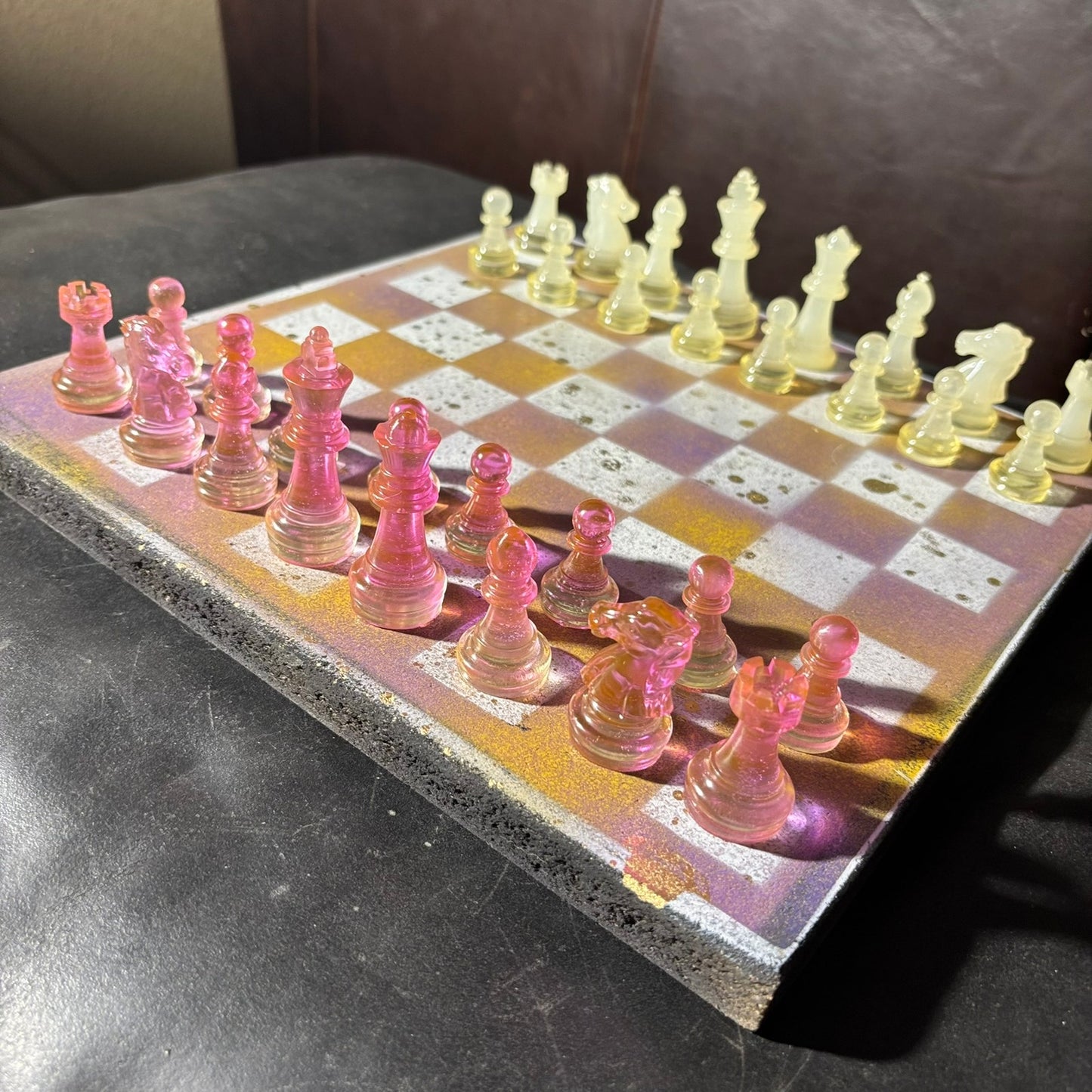 Purple & Yellow Mesh - Painted Chess Set