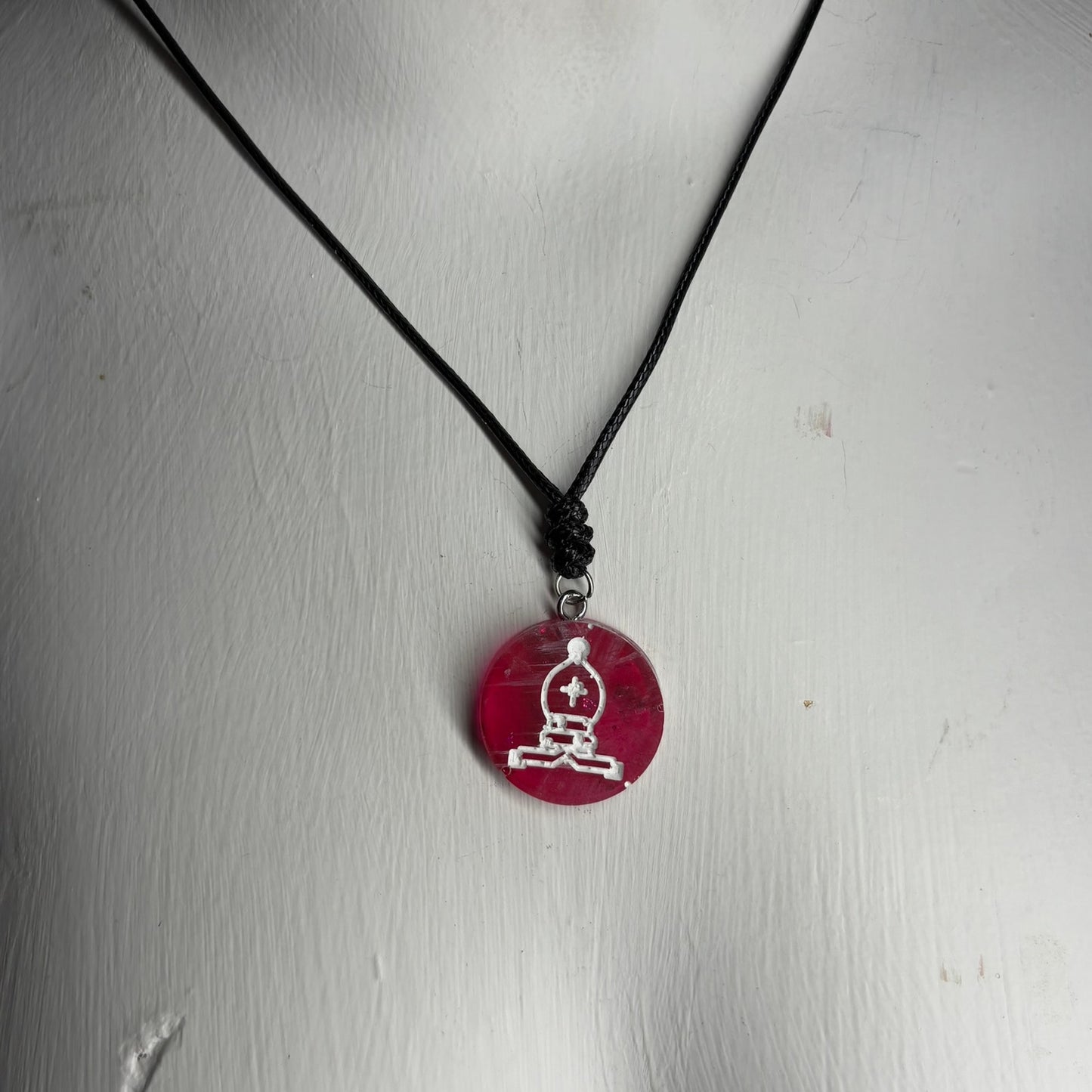 Red Translucent Bishop - Handmade Resin Chess Necklace