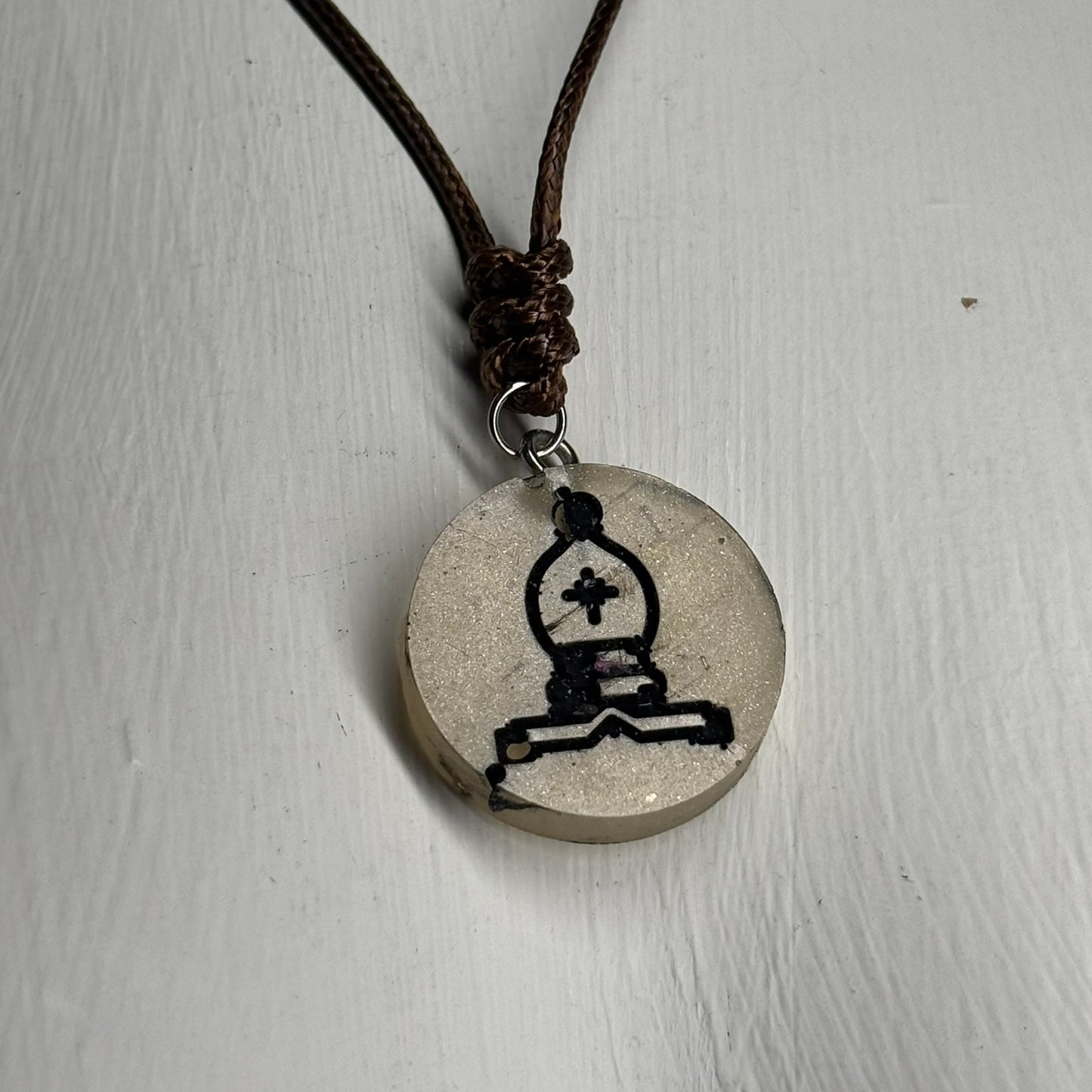Cream Bishop - Handmade Resin Chess Necklace