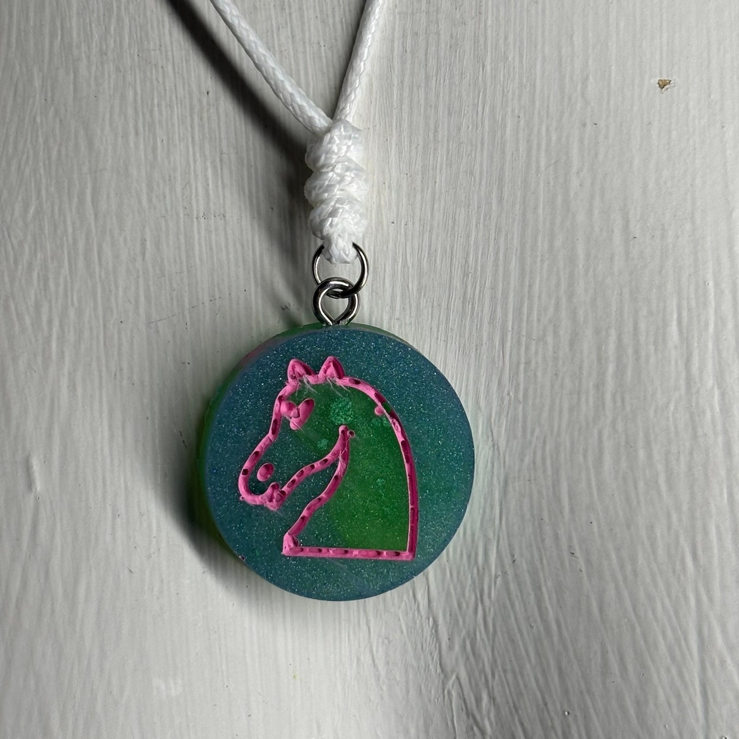 Acid Green Knight - Handmade Resin Chess Necklace