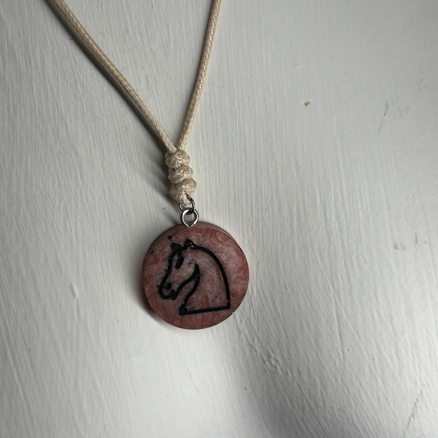 Cream Peach Knight - Handmade Resin Chess Necklace