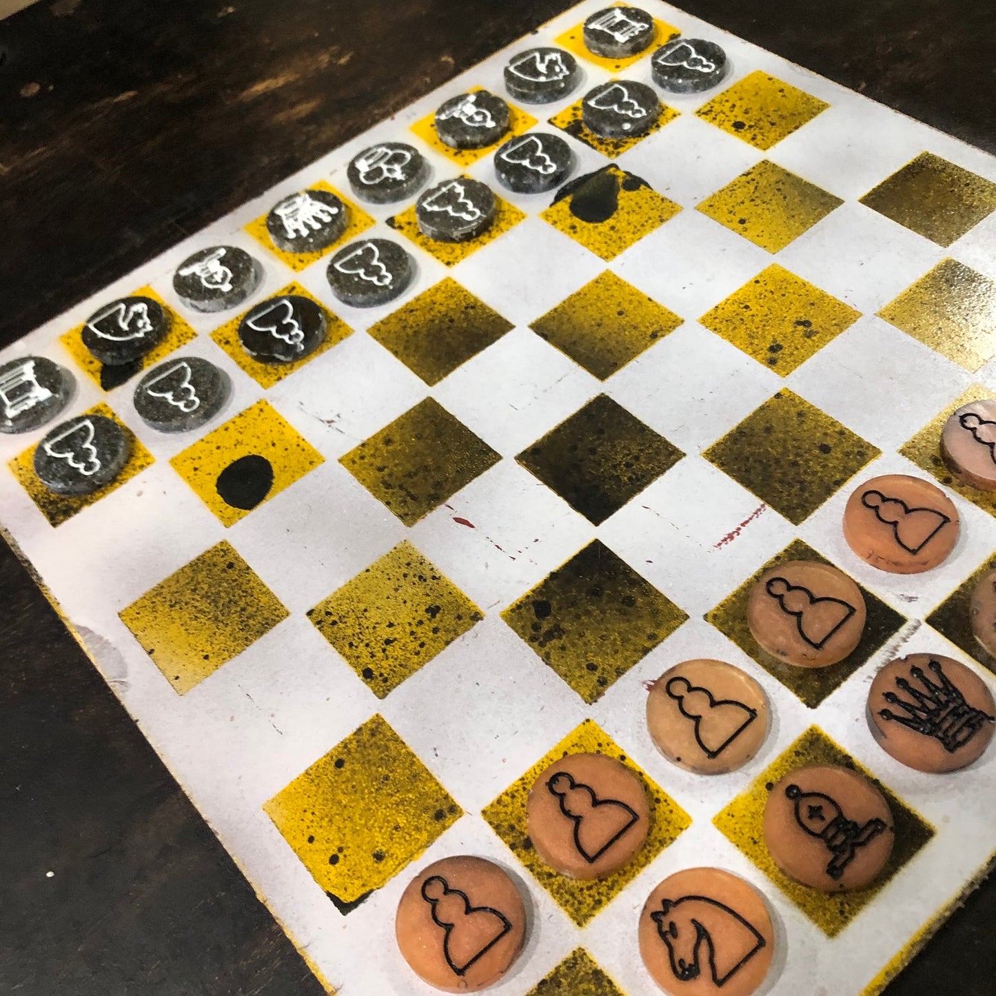 Yellow Space White - Painted Chess Set