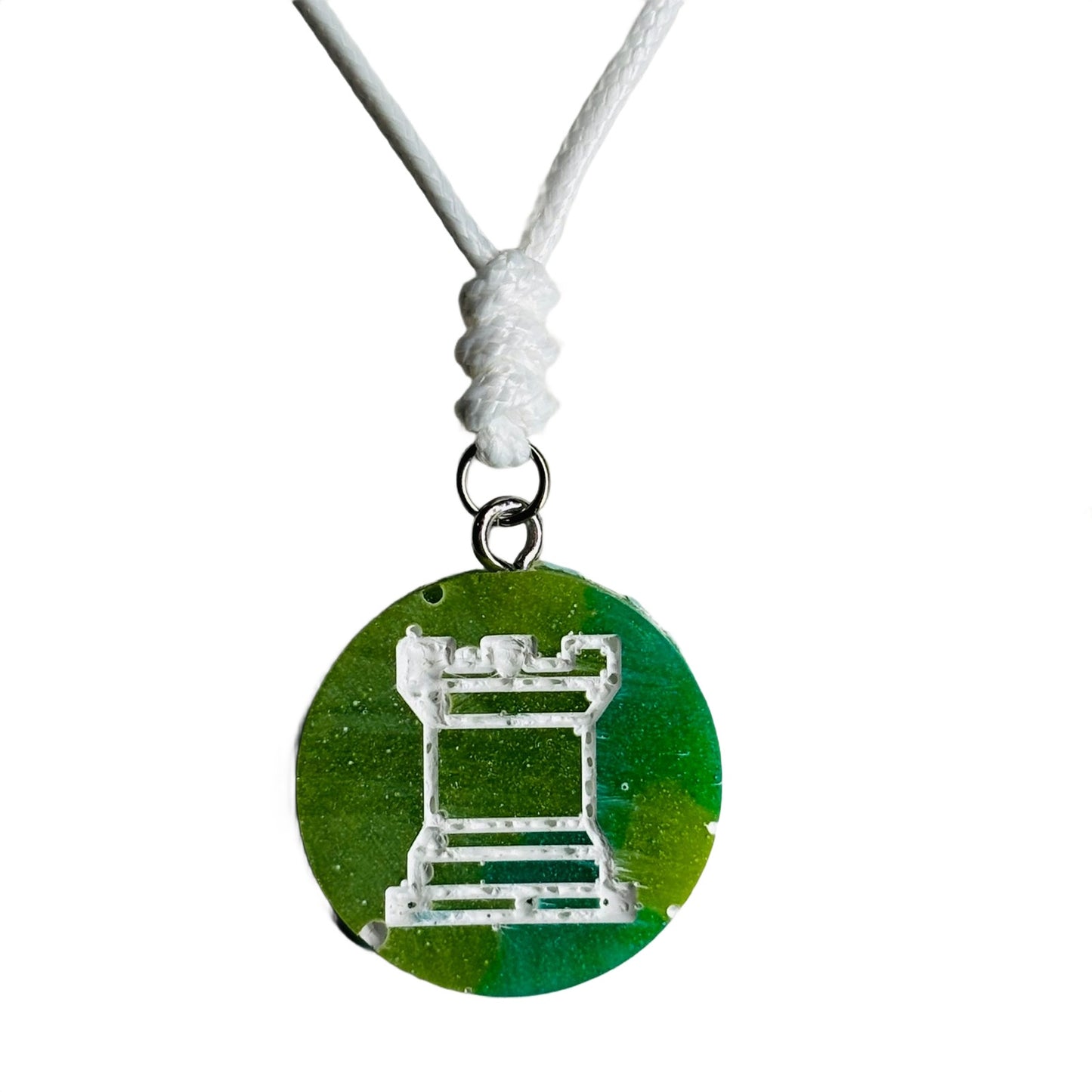 Green Forest Rook - Handmade Resin Chess Necklace