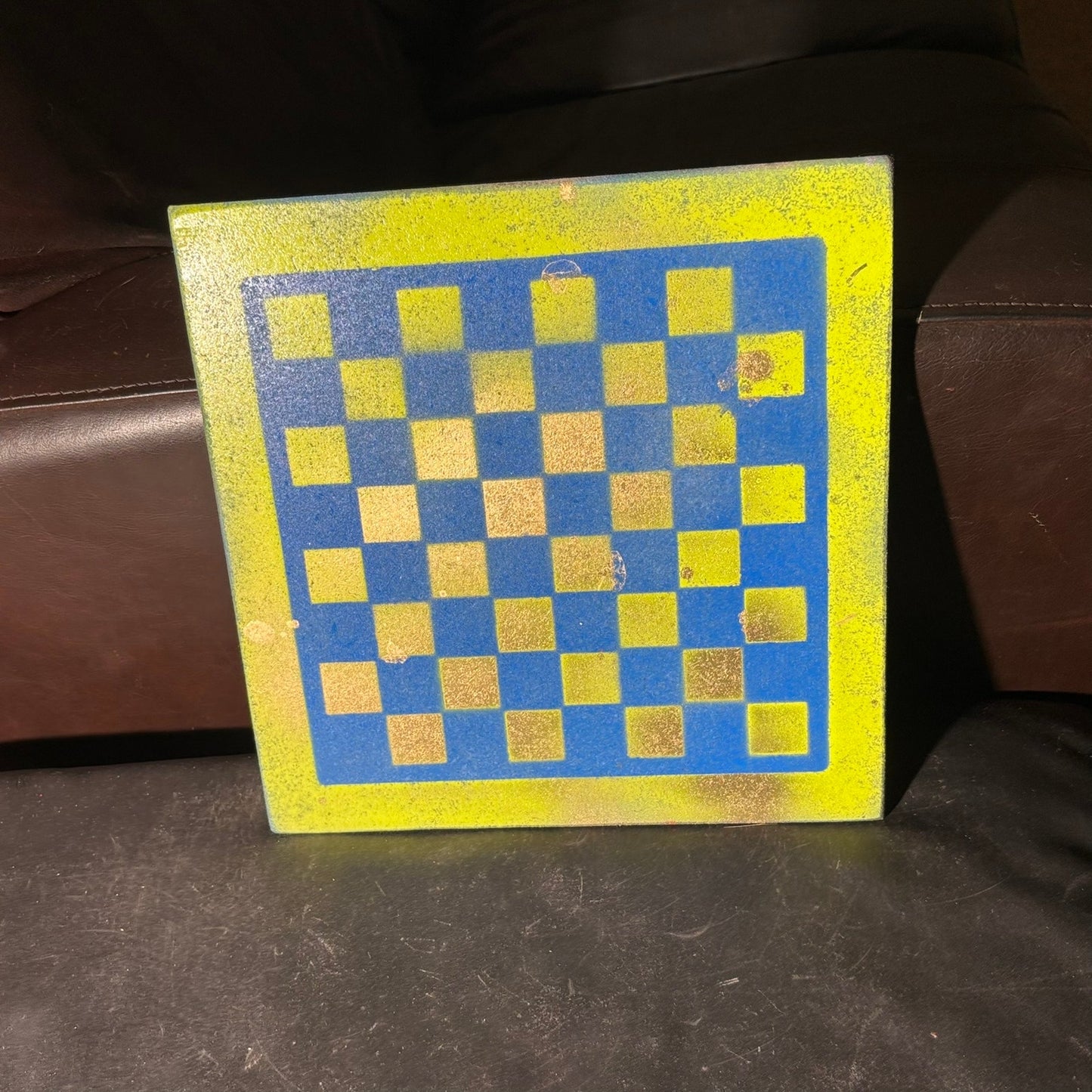 Lime Green Blue - Painted Chess Board