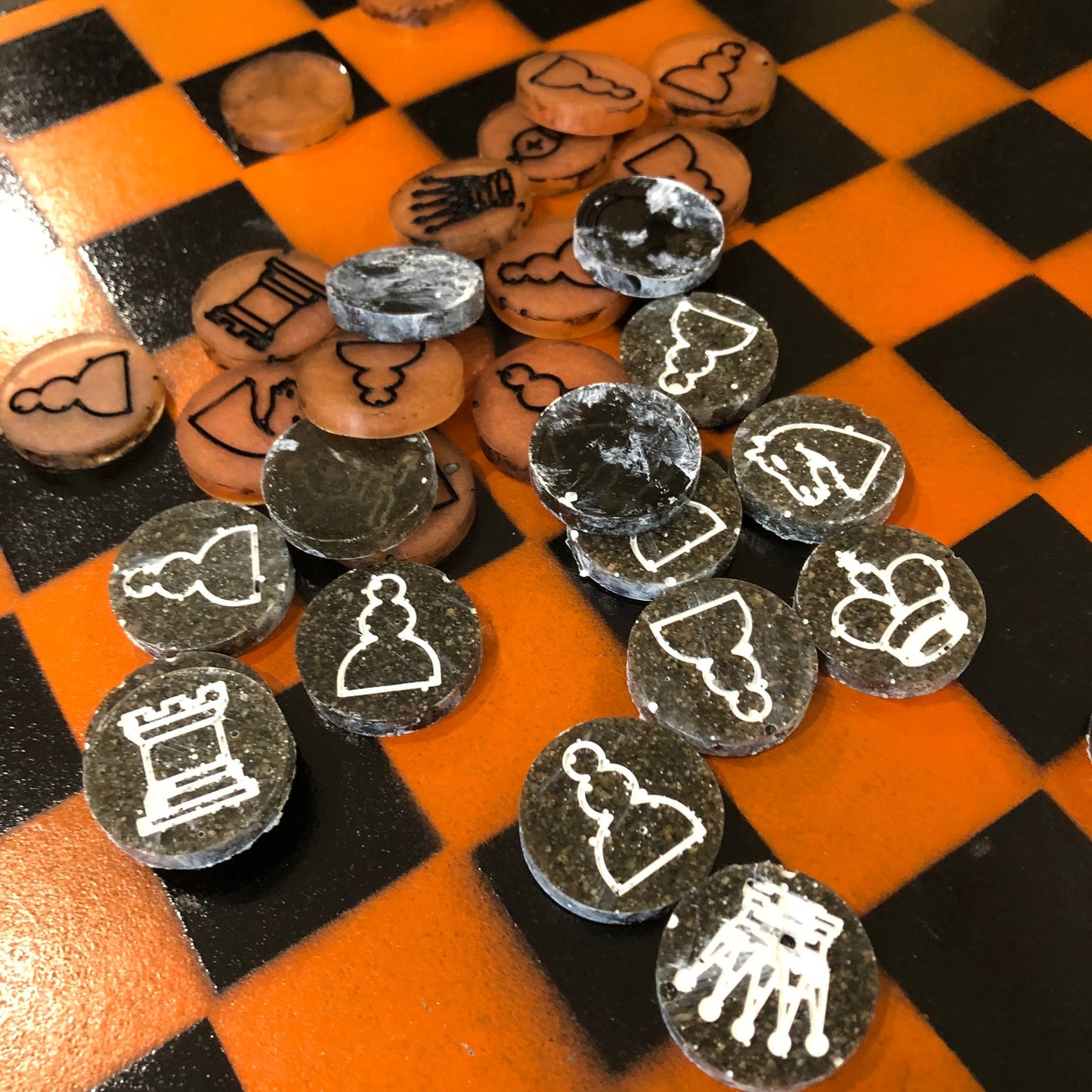 Orange & Black - Painted Chess Set