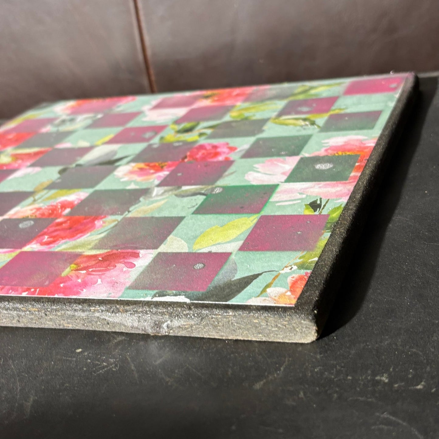 Mint Green Flowers - Scrapbook Chess Board